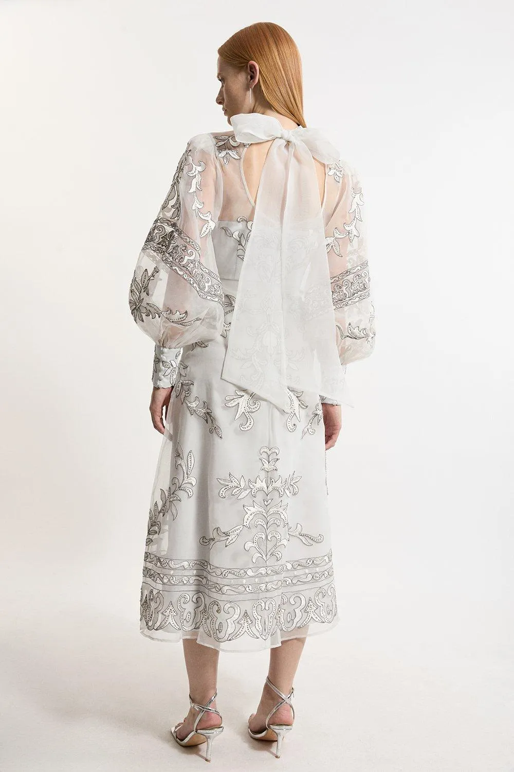 Baroque Organdie Applique Buttoned Woven Maxi Dress BKK20163