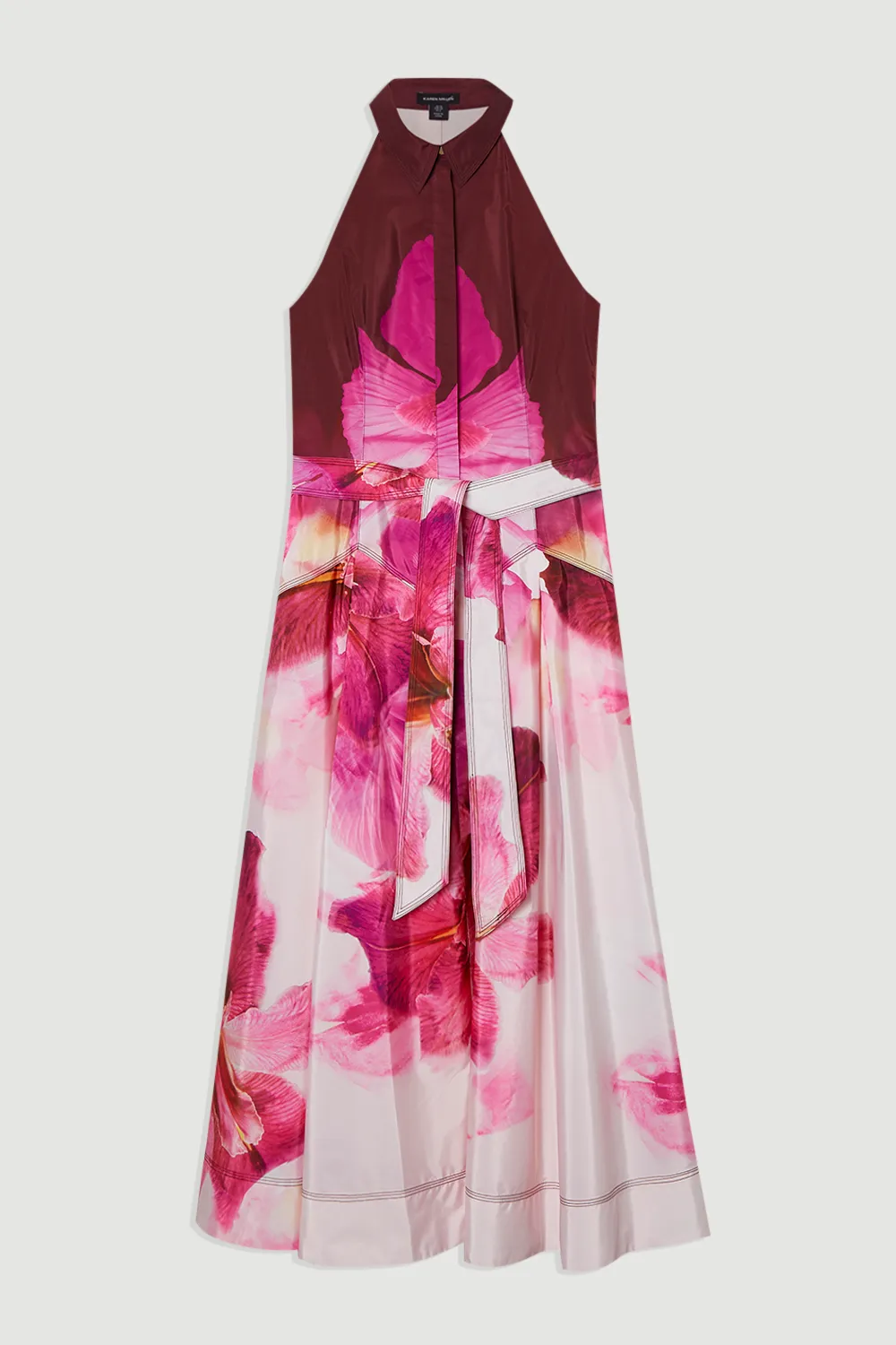 Placed Floral Taffeta Belted Woven Maxi Shirt Dress BKK24668 4 Placed Floral Taffeta Belted Woven Maxi Shirt Dress BKK24668