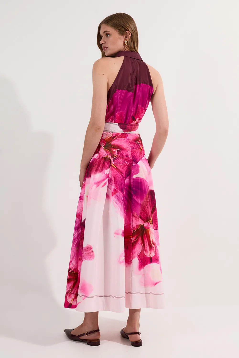 Placed Floral Taffeta Belted Woven Maxi Shirt Dress BKK24668 5 Placed Floral Taffeta Belted Woven Maxi Shirt Dress BKK24668