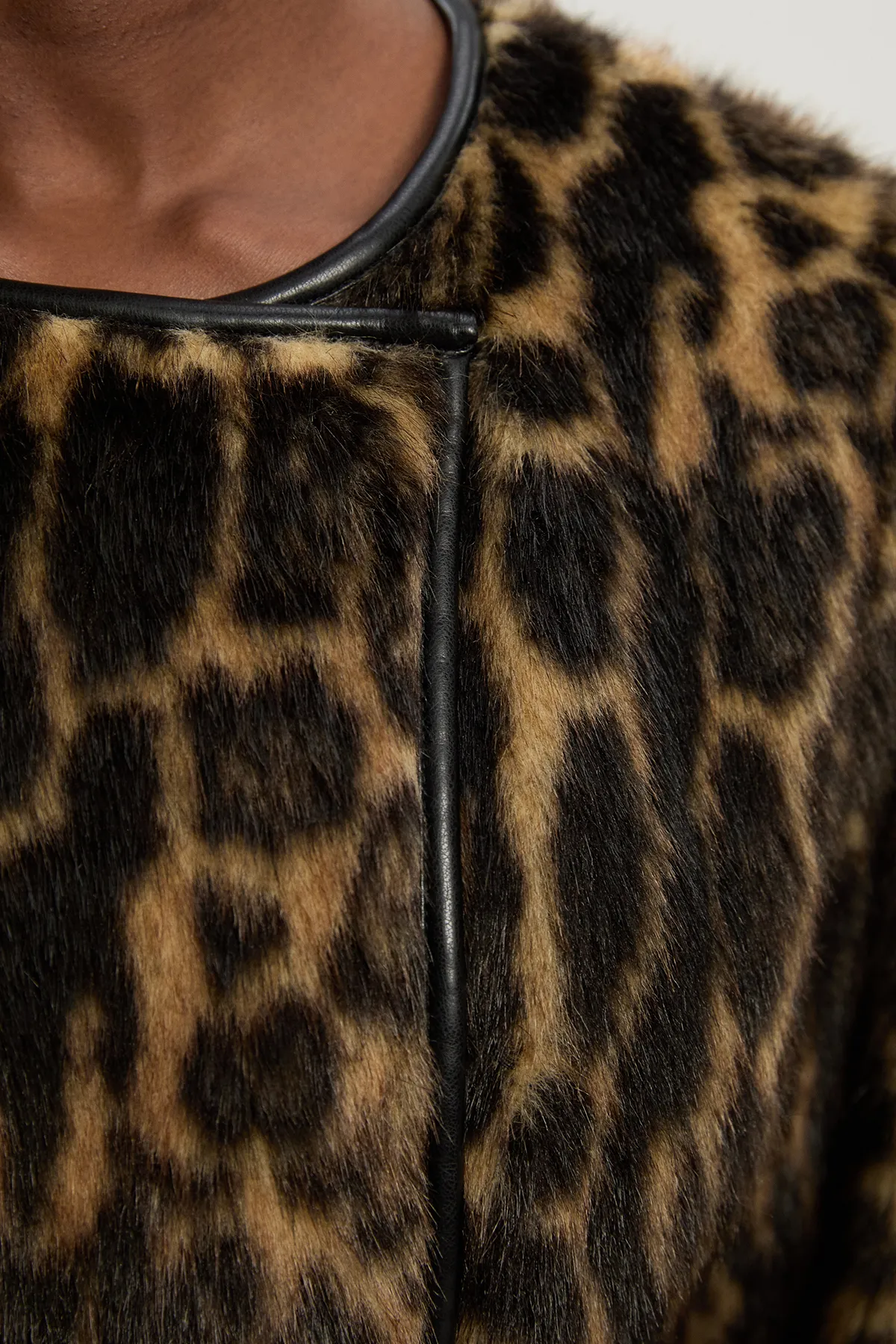 Faux Fur Leopard Collarless Tie Belted Midi Coat BKK24728 5 Faux Fur Leopard Collarless Tie Belted Midi Coat BKK24728