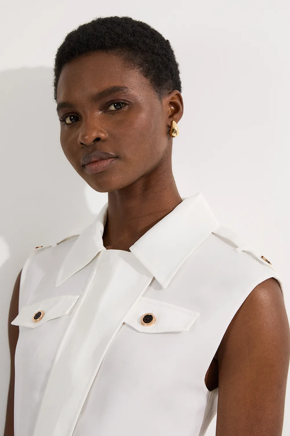 Viscose Georgette Woven Trench Sleeveless Midi Dress BKK24762