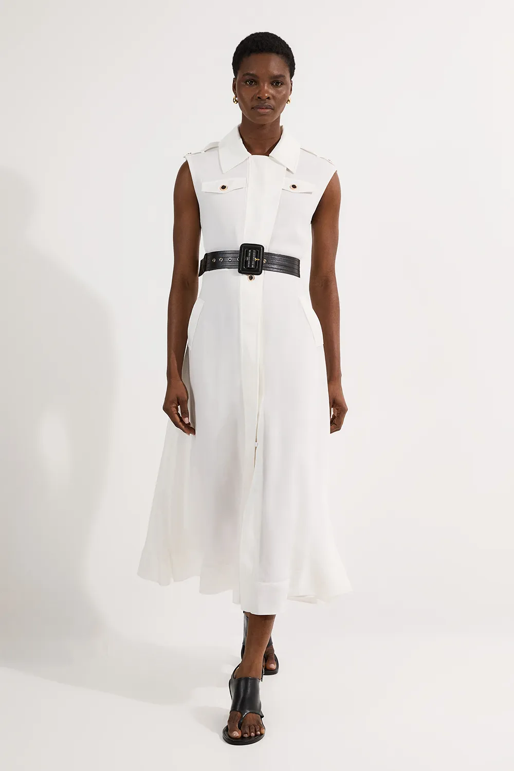 Petite Viscose Georgette Woven Trench Sleeveless Midi Dress BKK24763