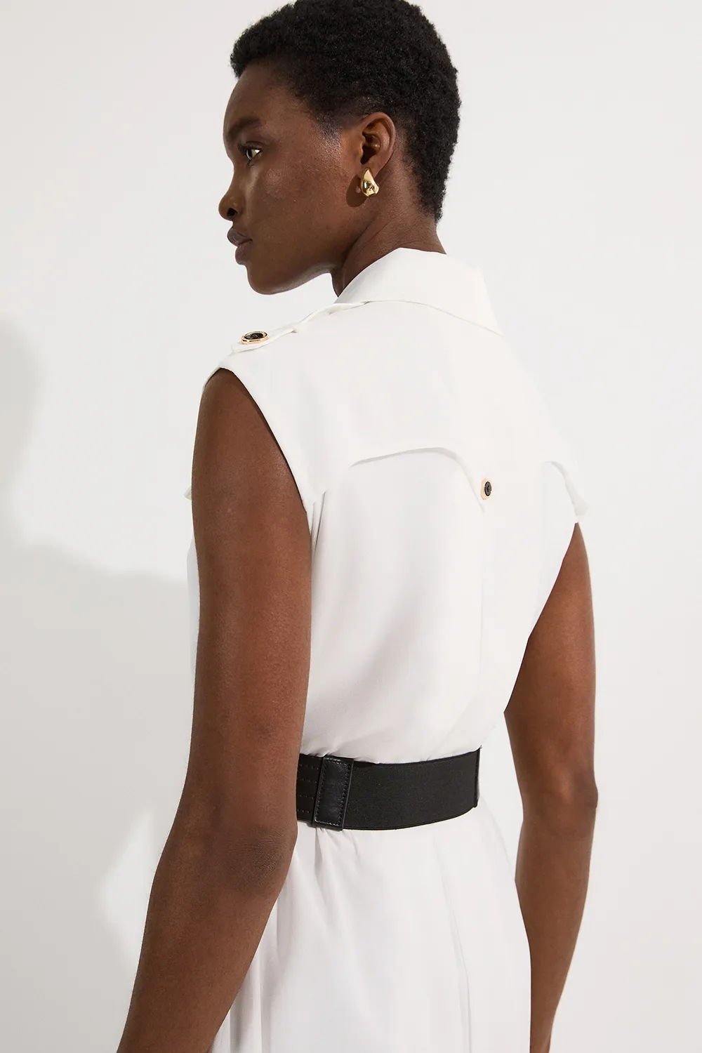 Petite Viscose Georgette Woven Trench Sleeveless Midi Dress BKK24763 3 Petite Viscose Georgette Woven Trench Sleeveless Midi Dress BKK24763