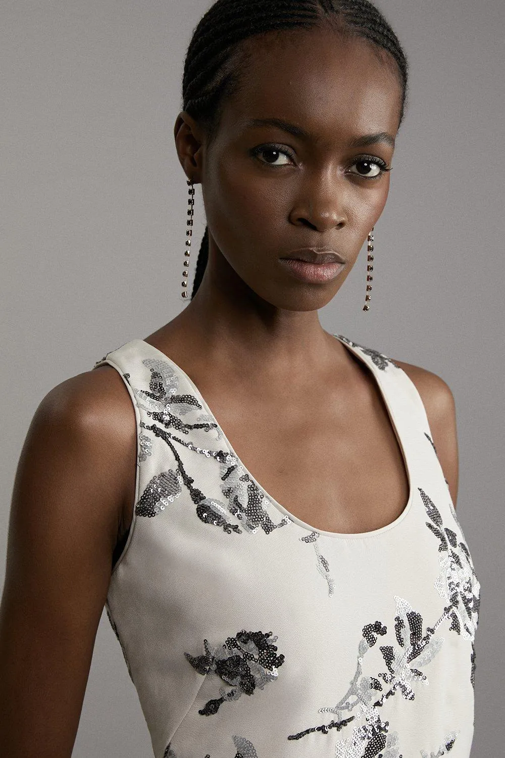 Petite Satin Sequin And Embroidery Woven Mini Dress BKK20249