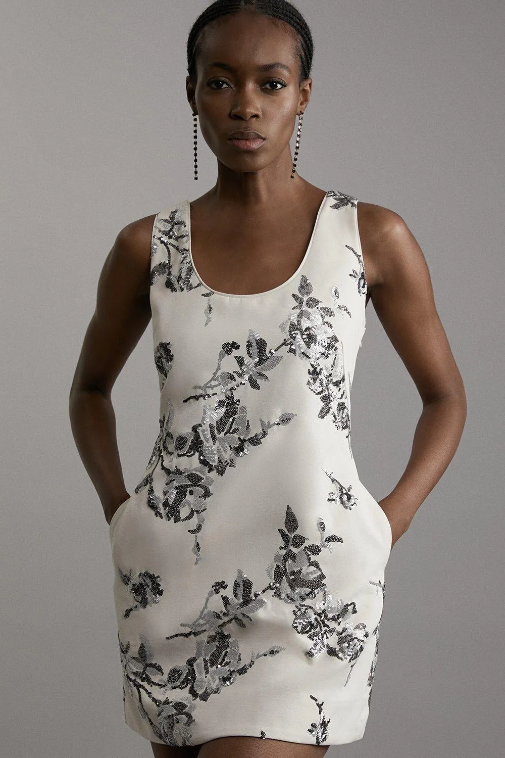 Satin Sequin And Embroidery Woven Mini Dress BKK20254