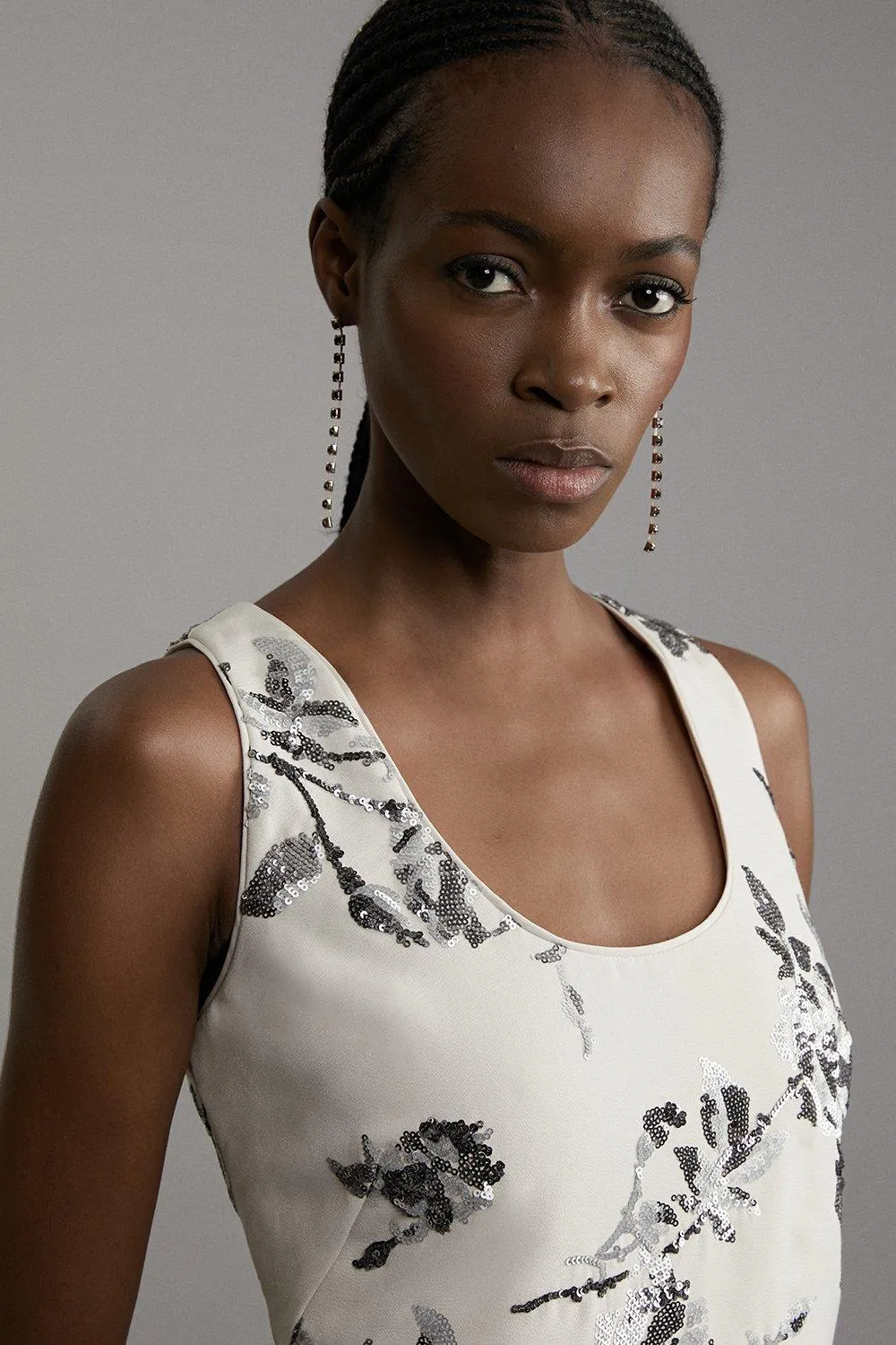 Satin Sequin And Embroidery Woven Mini Dress BKK20254