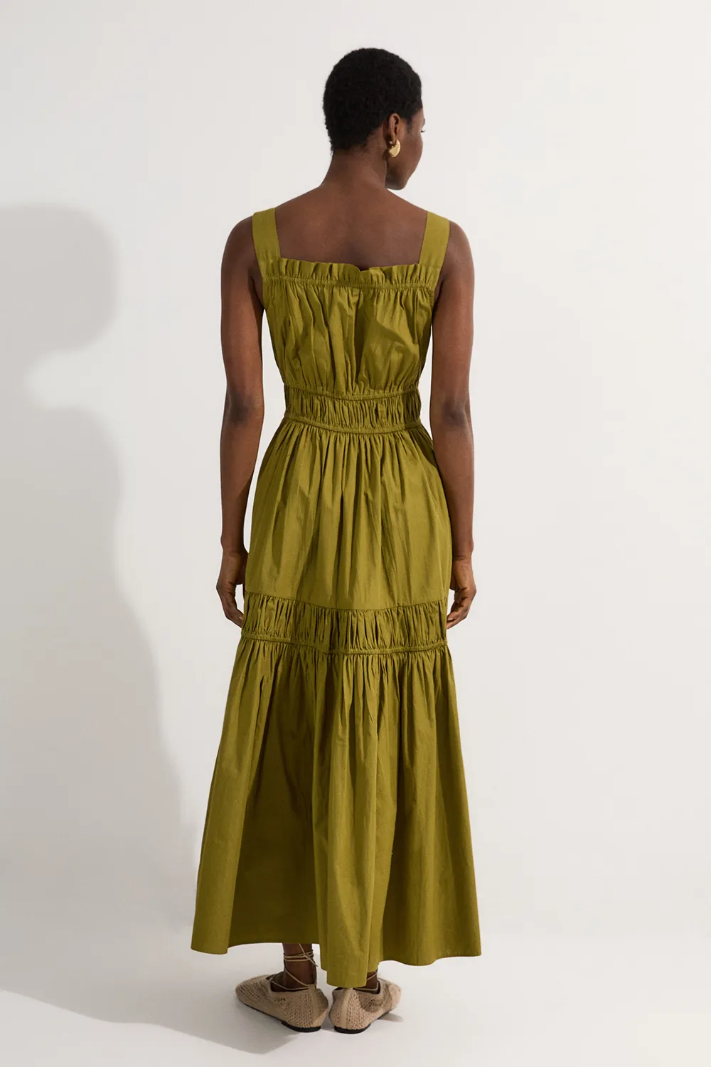 Shirred Cotton Tiered Woven Strappy Maxi Dress BKK24775 4 Shirred Cotton Tiered Woven Strappy Maxi Dress BKK24775