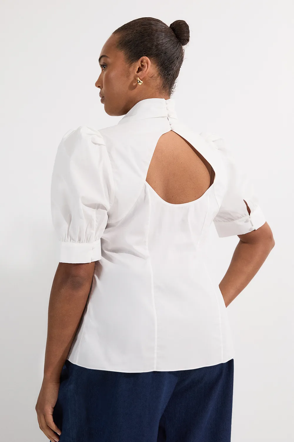 Plus Size Cotton Poplin Pussy Bow Puff Sleeve Woven Blouse BKK24774 5 Plus Size Cotton Poplin Pussy Bow Puff Sleeve Woven Blouse BKK24774