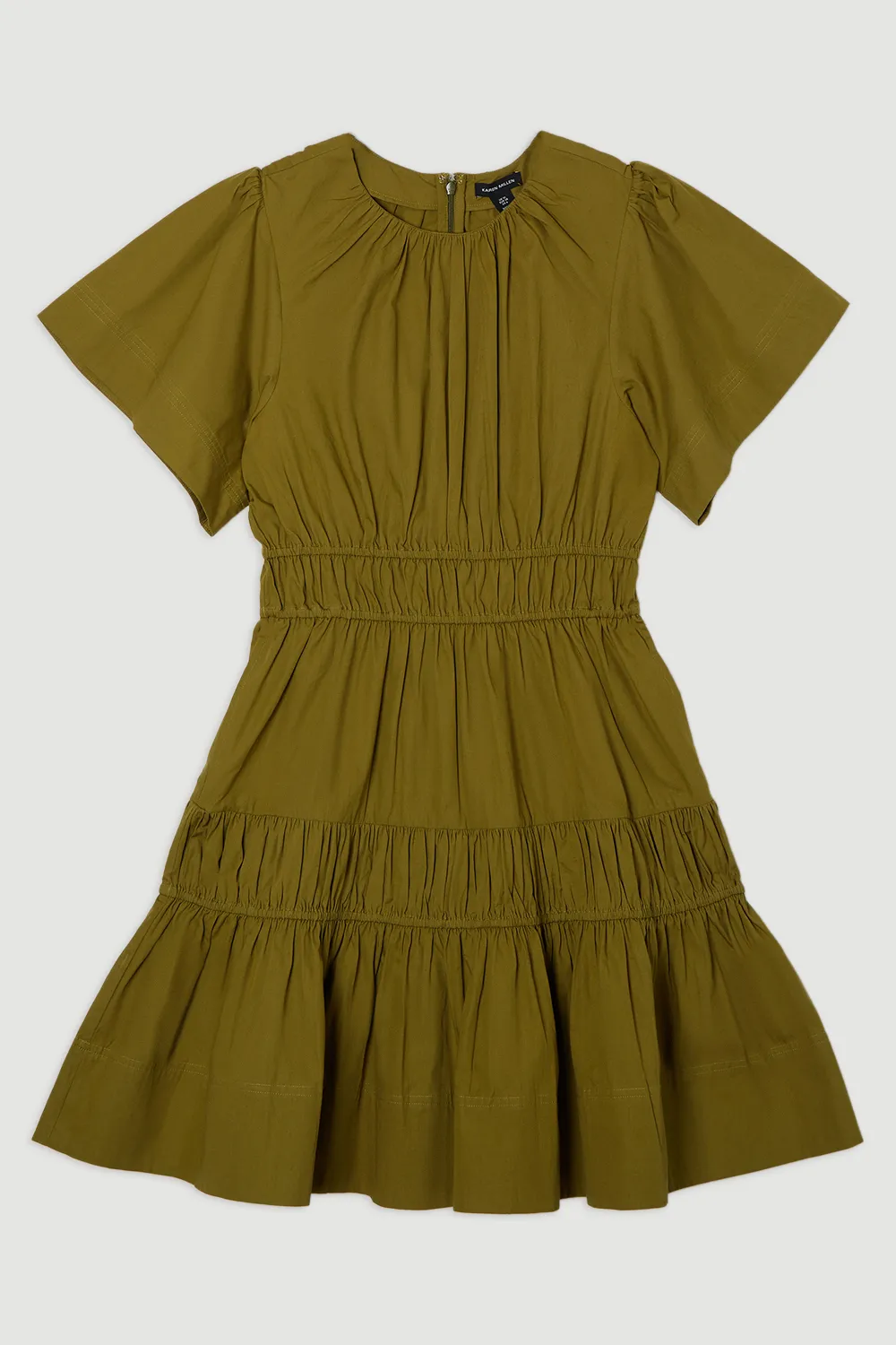 Shirred Cotton Tiered Woven Mini Dress BKK24776