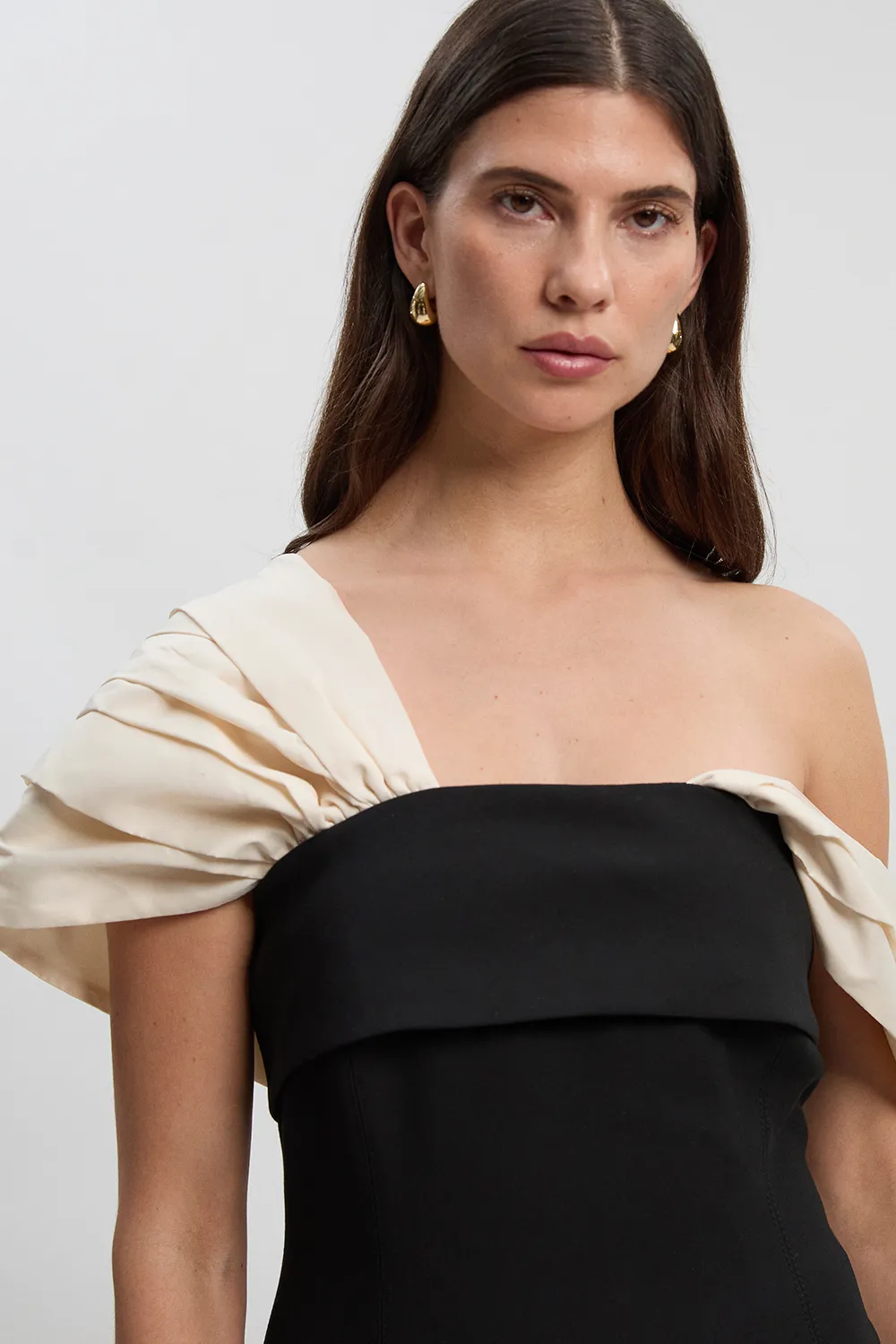 Clean Tailored Taffeta Mix Contrast Drama Sleeve Maxi Dress BKK24820