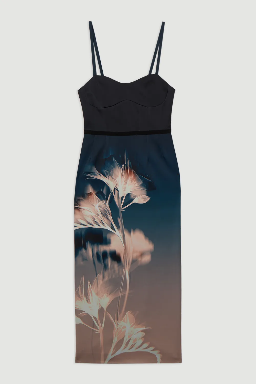 Abstract Ombre Floral Italian Structured Satin Tailored Corset Midi Dress BKK20418 4 Abstract Ombre Floral Italian Structured Satin Tailored Corset Midi Dress BKK20418