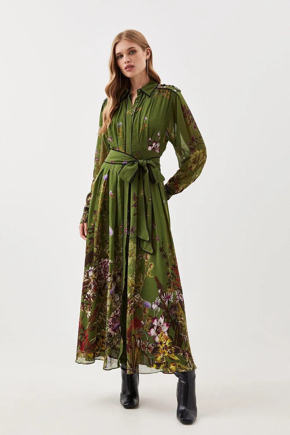 Lydia Millen Viscose Floral Border Shirt Woven Midi Dress BKK13578