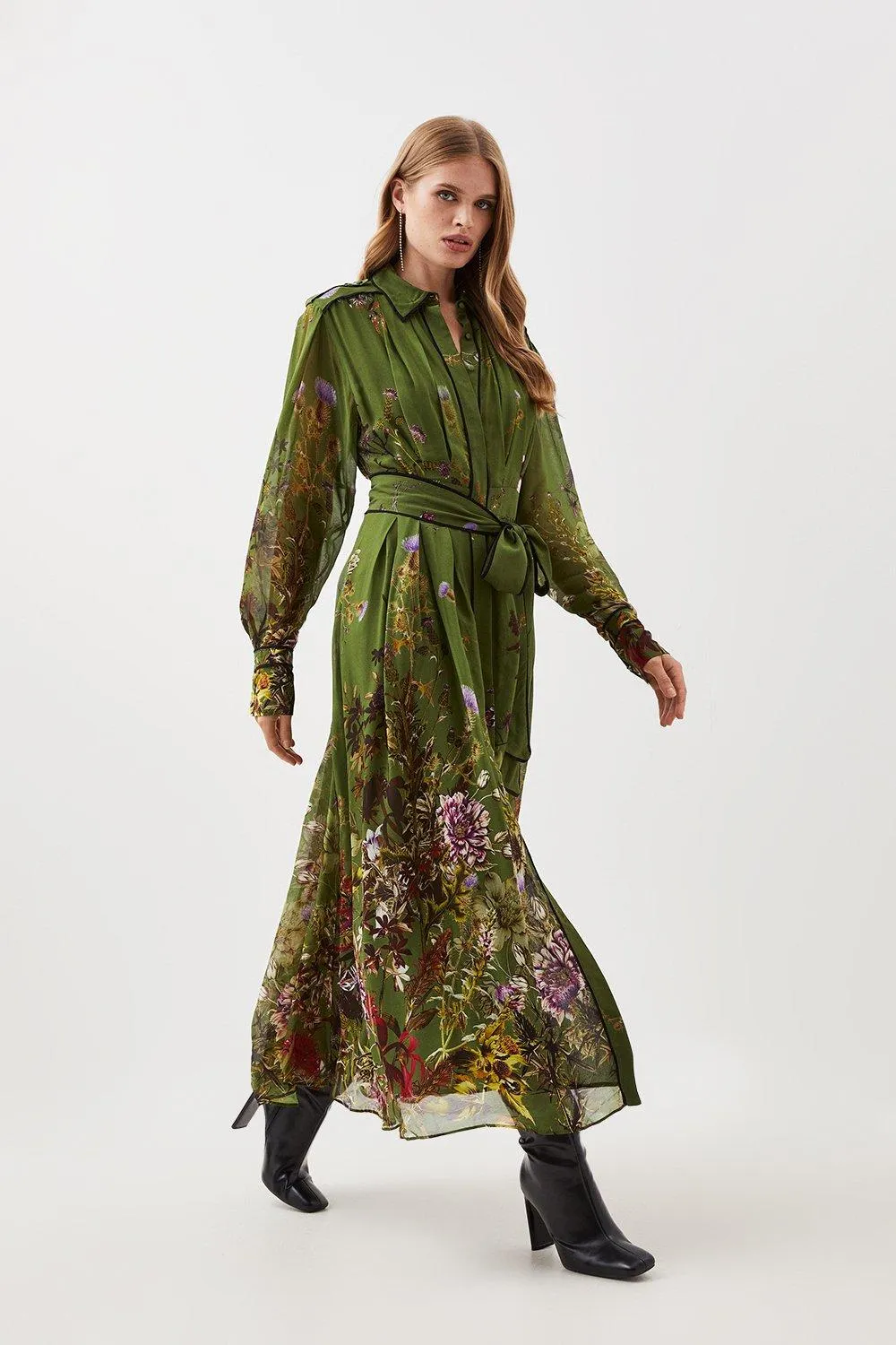Lydia Millen Viscose Floral Border Shirt Woven Midi Dress BKK13578 5 Lydia Millen Viscose Floral Border Shirt Woven Midi Dress BKK13578
