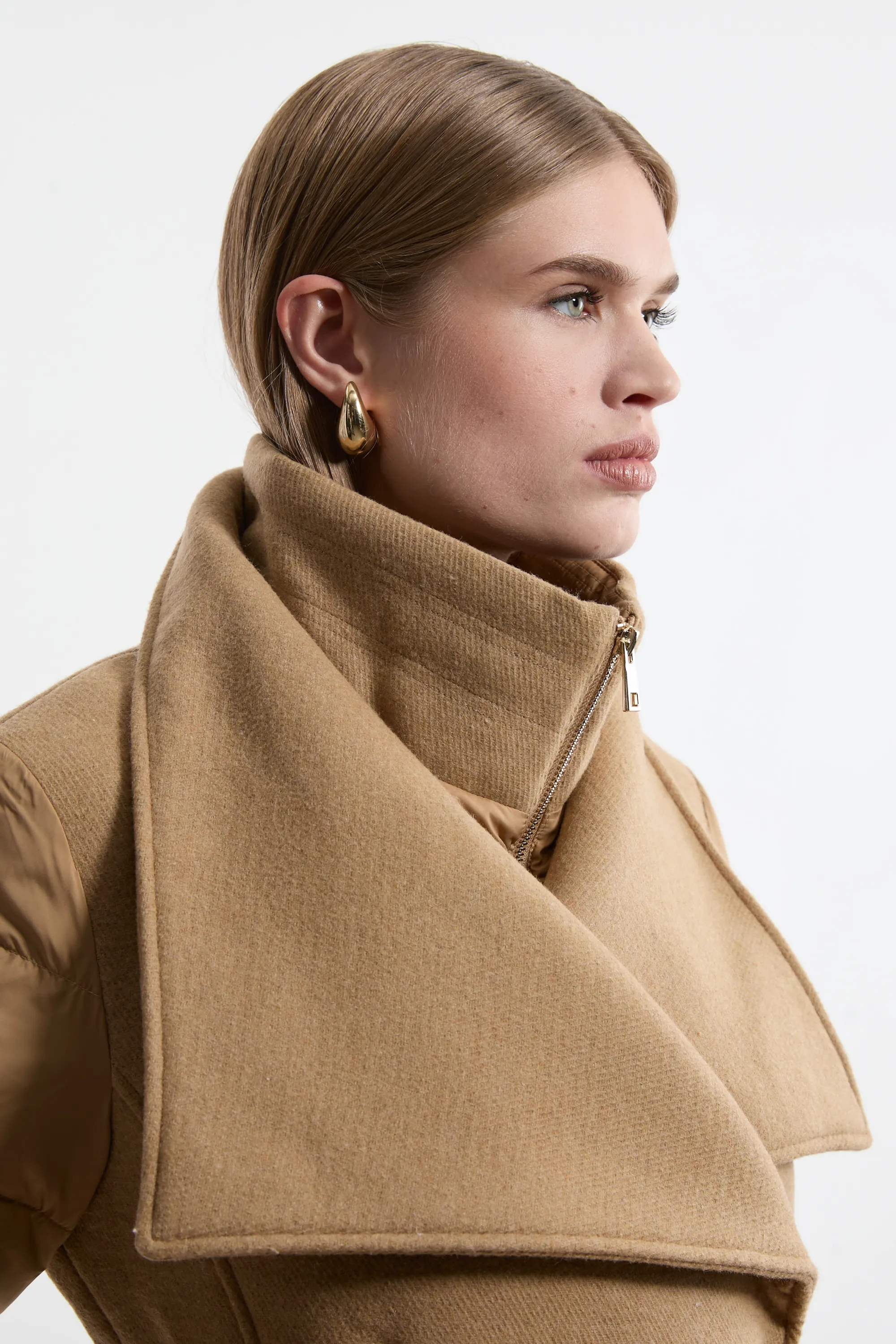 Petite Wool Blend Hybrid Puffer Belted Midi Coat BKK20505