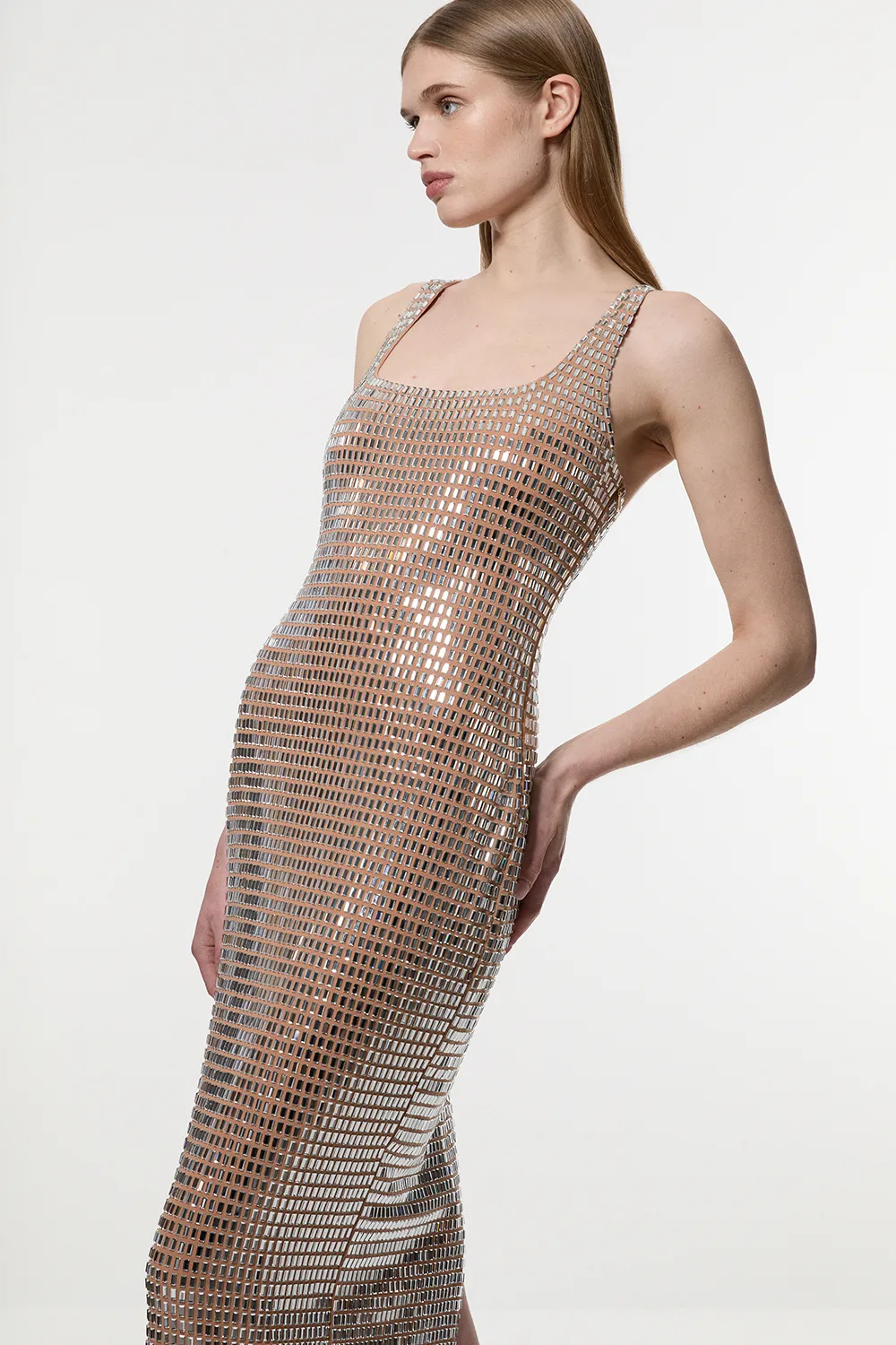 Premium Crystal Embellished Jersey Midi Dress BKK24879