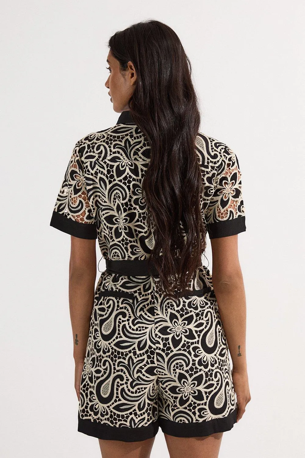 Mono Cutwork Pocket Front Woven Romper BKK24893 6 Mono Cutwork Pocket Front Woven Romper BKK24893