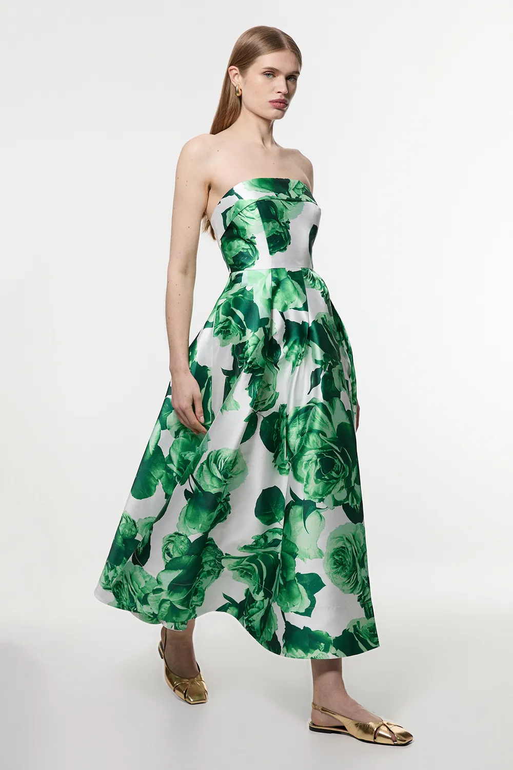 Green Rose Twill Maxi Split Prom Dress BKK24908