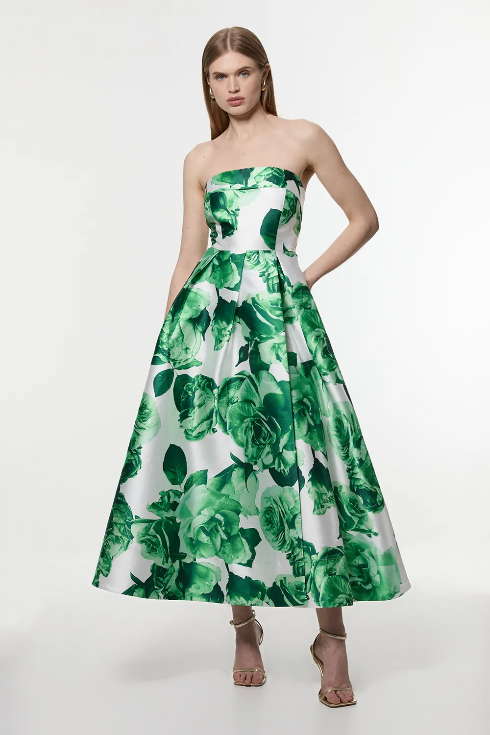 Green Rose Twill Maxi Split Prom Dress BKK24908 3 Green Rose Twill Maxi Split Prom Dress BKK24908