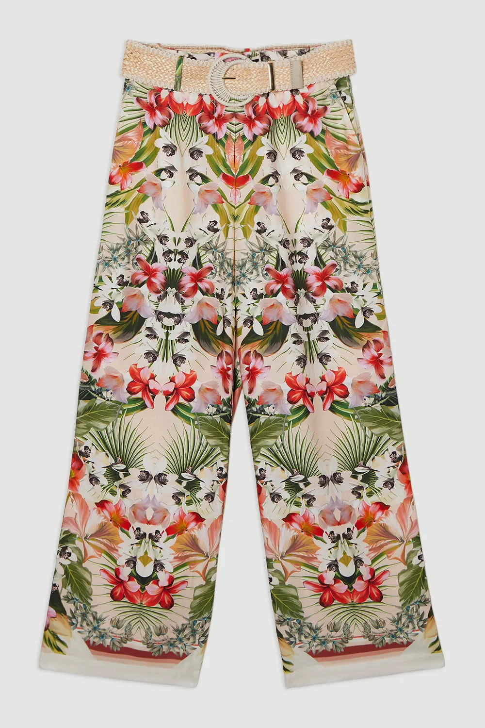 Mirrored Viscose Linen Floral Print With Raffia Belt Woven Pants BKK24946 4 Mirrored Viscose Linen Floral Print With Raffia Belt Woven Pants BKK24946