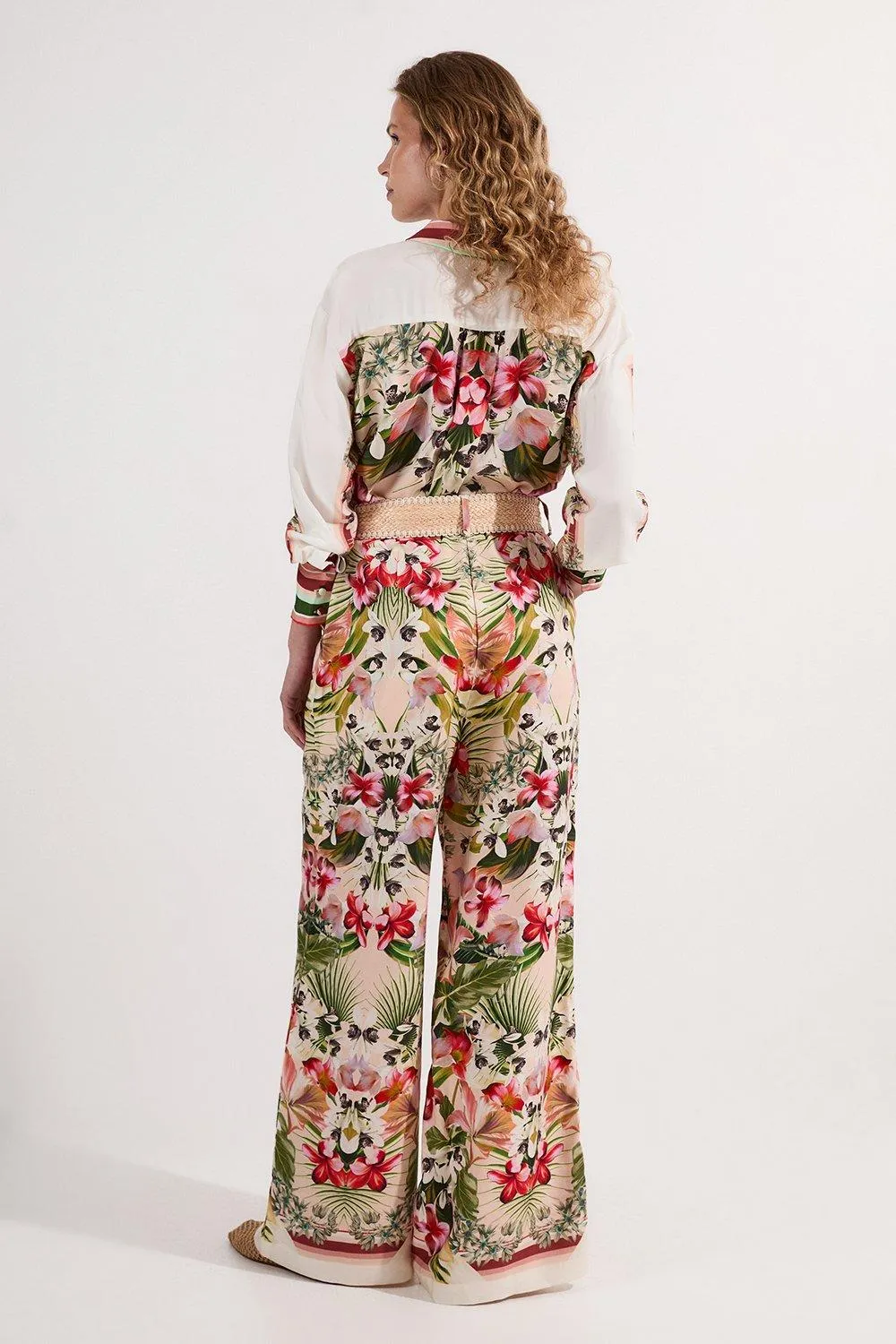 Mirrored Viscose Linen Floral Print With Raffia Belt Woven Pants BKK24946 6 Mirrored Viscose Linen Floral Print With Raffia Belt Woven Pants BKK24946