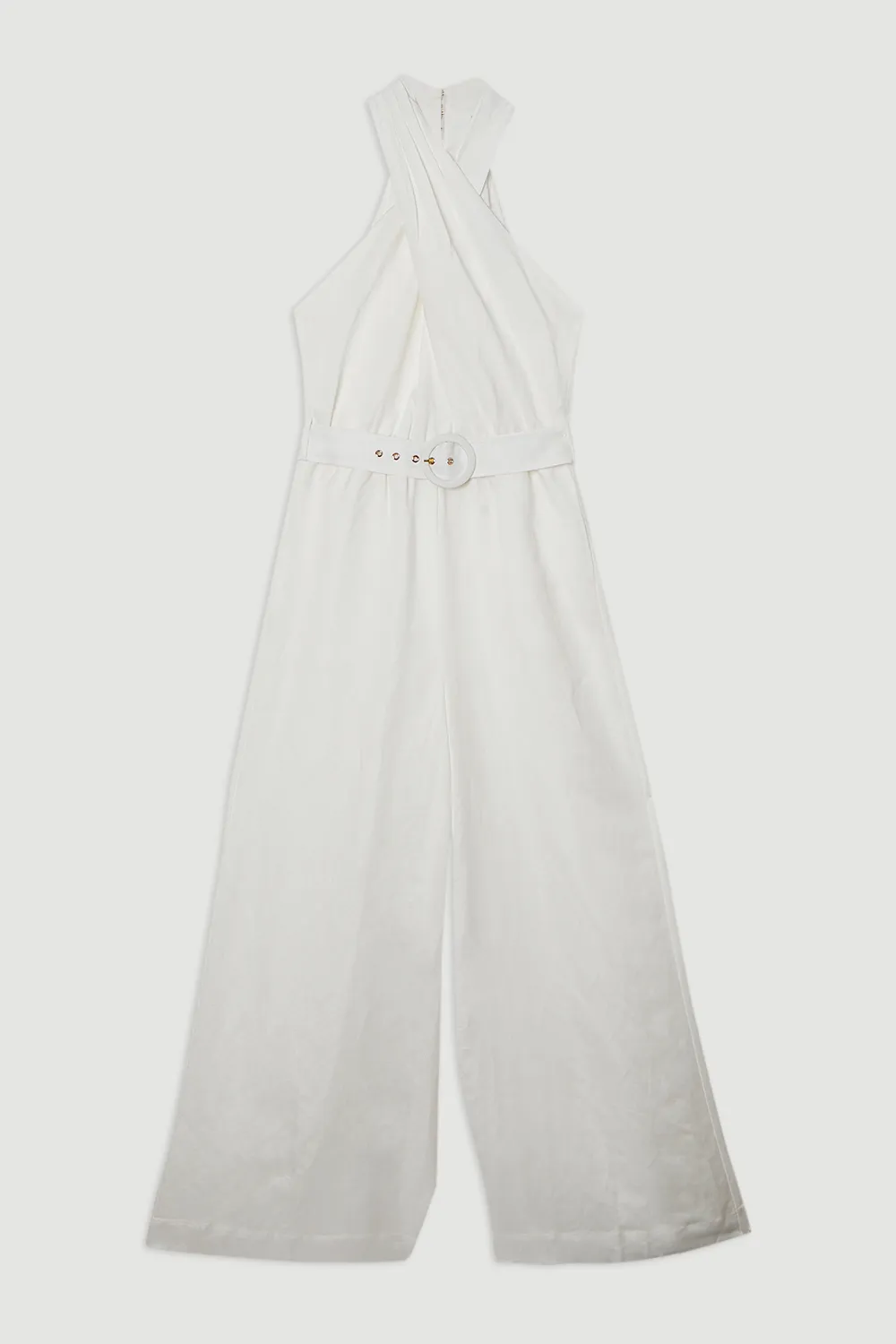 Petite Linen Viscose Cross Front Woven Belted Jumpsuit BKK24948 4 Petite Linen Viscose Cross Front Woven Belted Jumpsuit BKK24948