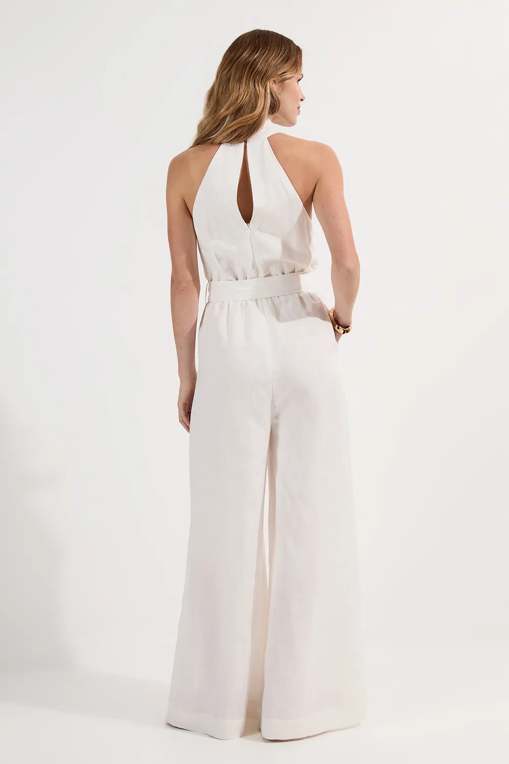 Petite Linen Viscose Cross Front Woven Belted Jumpsuit BKK24948 5 Petite Linen Viscose Cross Front Woven Belted Jumpsuit BKK24948