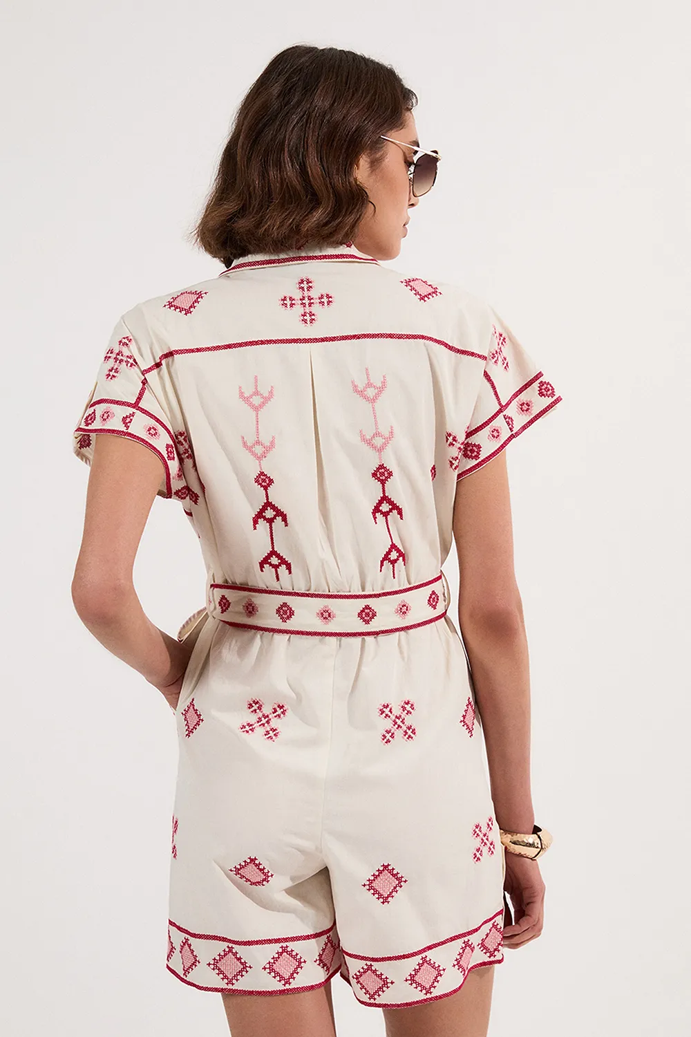 Petite Cotton Embroidered Woven Romper BKK24979 5 Petite Cotton Embroidered Woven Romper BKK24979
