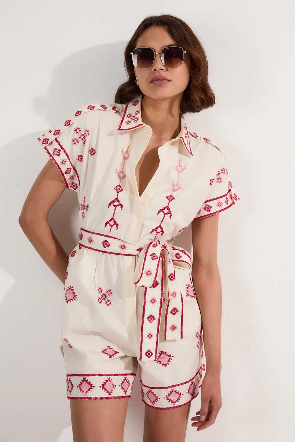 Cotton Embroidered Woven Romper BKK24982