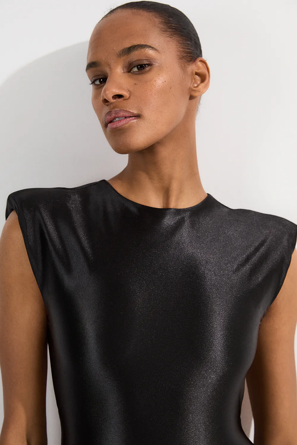 Wet Look Power Shoulder Cut Out Swimsuit BKK25053