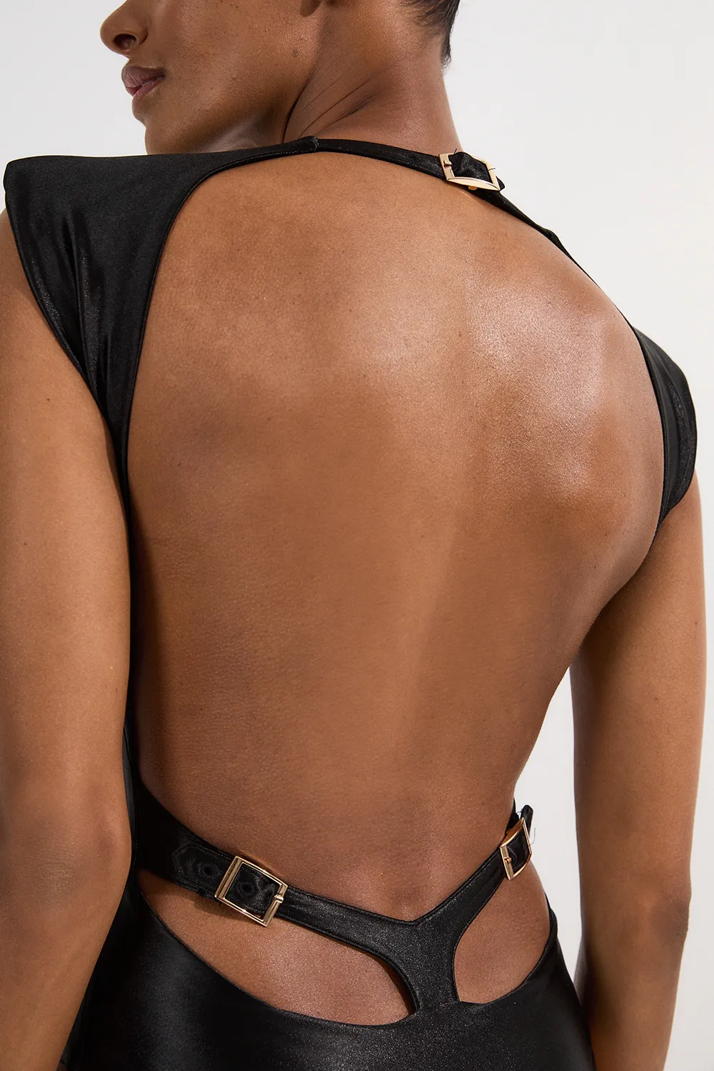 Wet Look Power Shoulder Cut Out Swimsuit BKK25053 3 Wet Look Power Shoulder Cut Out Swimsuit BKK25053