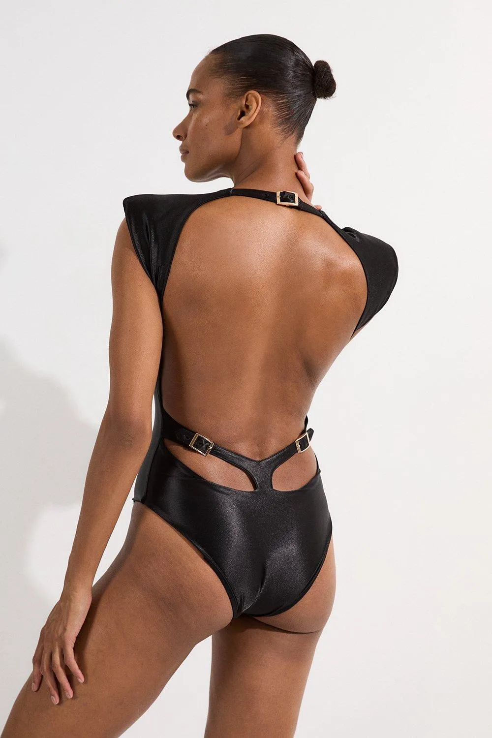 Wet Look Power Shoulder Cut Out Swimsuit BKK25053 6 Wet Look Power Shoulder Cut Out Swimsuit BKK25053