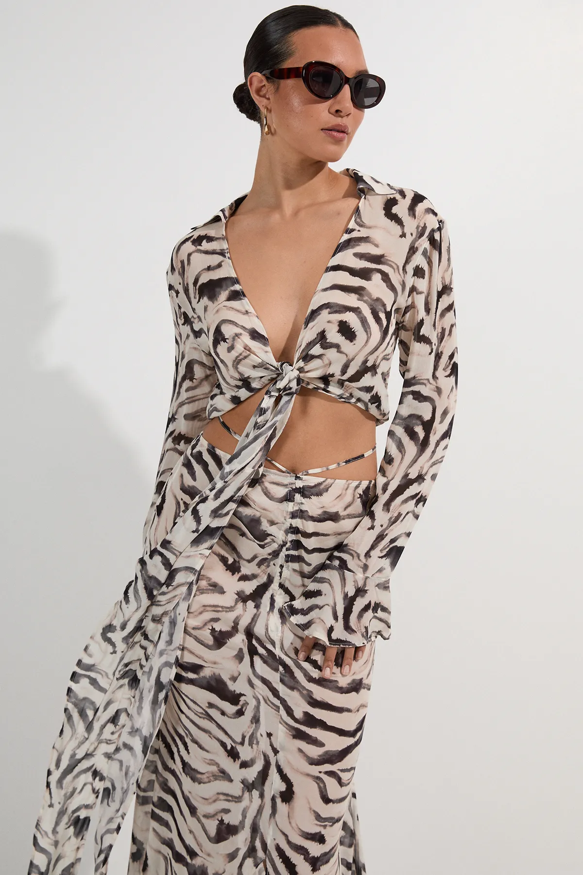 Animal Print Viscose Georgette Beach Wrap Top BKK25064