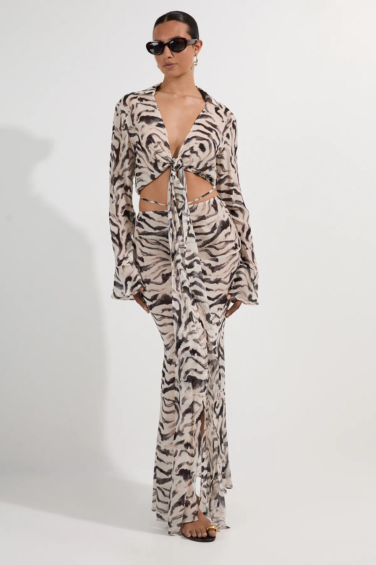 Animal Print Viscose Georgette Beach Wrap Top BKK25064