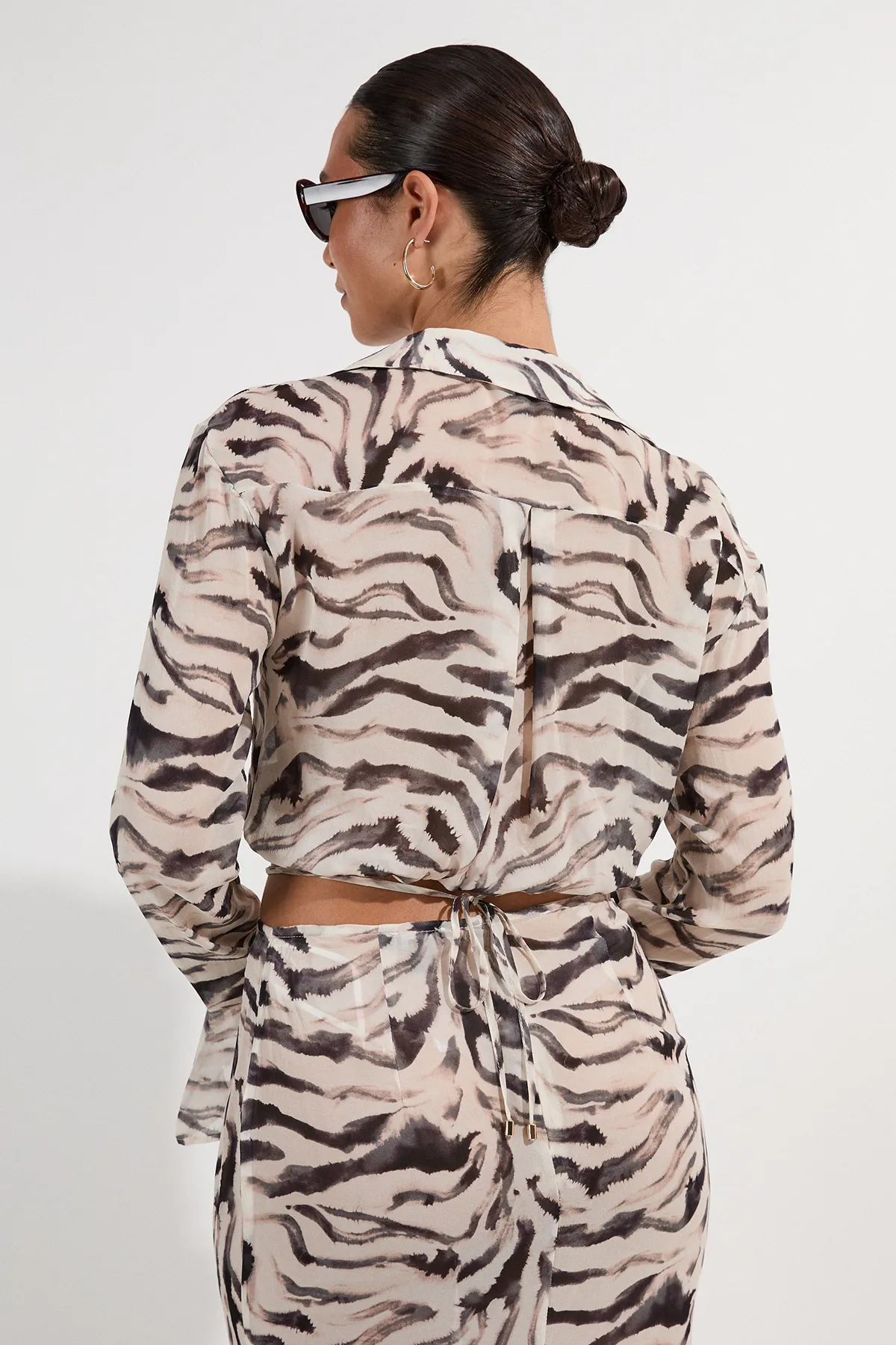 Animal Print Viscose Georgette Beach Wrap Top BKK25064