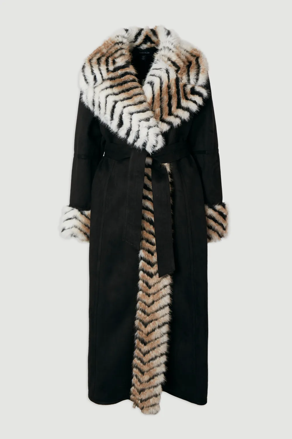 Faux Shearling Contrast Collar & Cuff Belted Maxi Coat BKK25078 4 Faux Shearling Contrast Collar & Cuff Belted Maxi Coat BKK25078