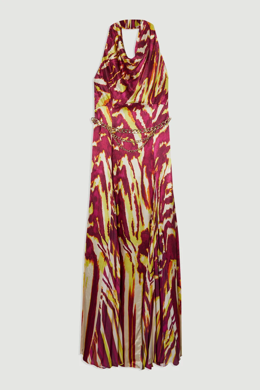 Viscose Satin Border Print Halter Neck Woven Maxi Dress BKK25104 4 Viscose Satin Border Print Halter Neck Woven Maxi Dress BKK25104