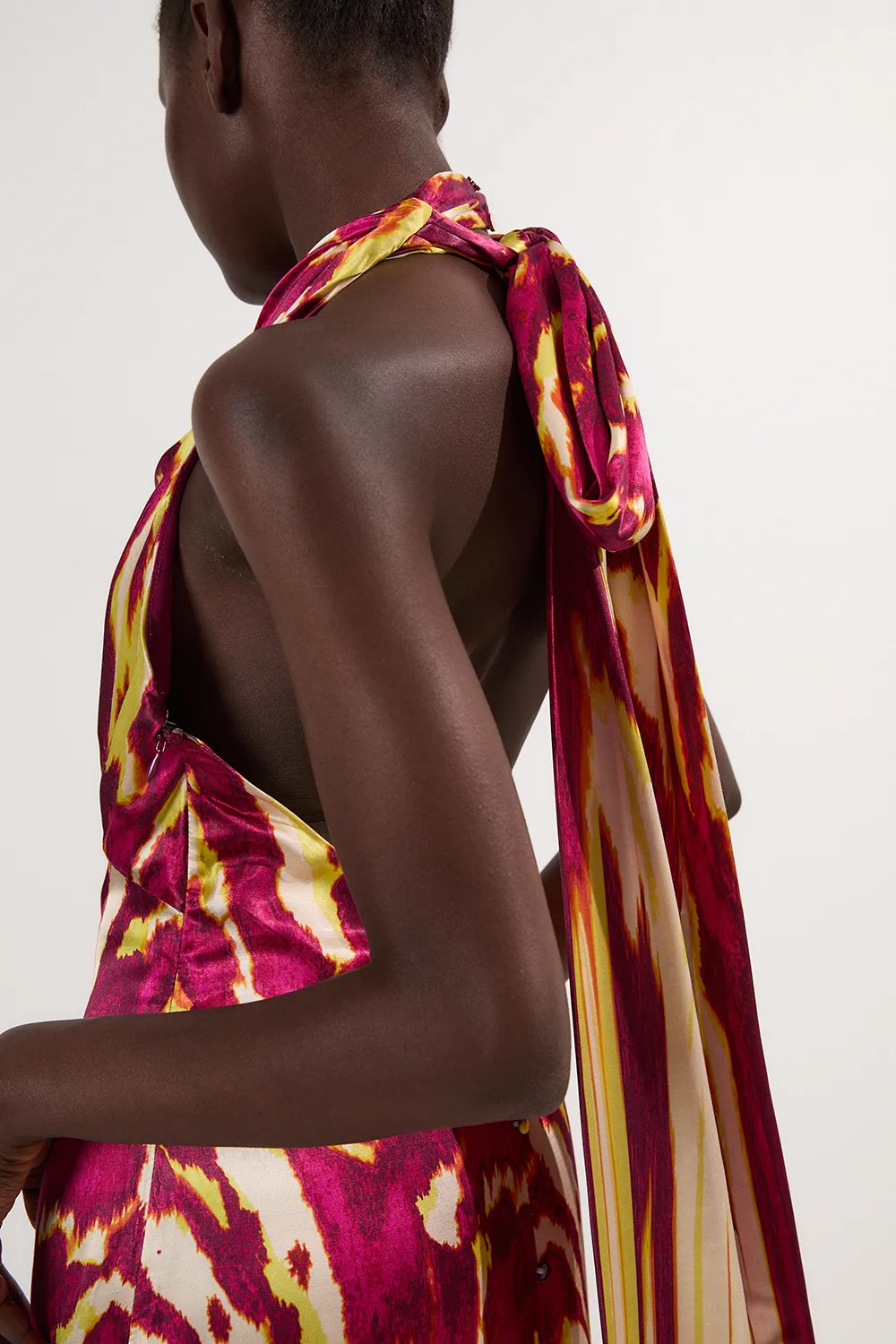 Viscose Satin Border Print Halter Neck Woven Maxi Dress BKK25104 5 Viscose Satin Border Print Halter Neck Woven Maxi Dress BKK25104