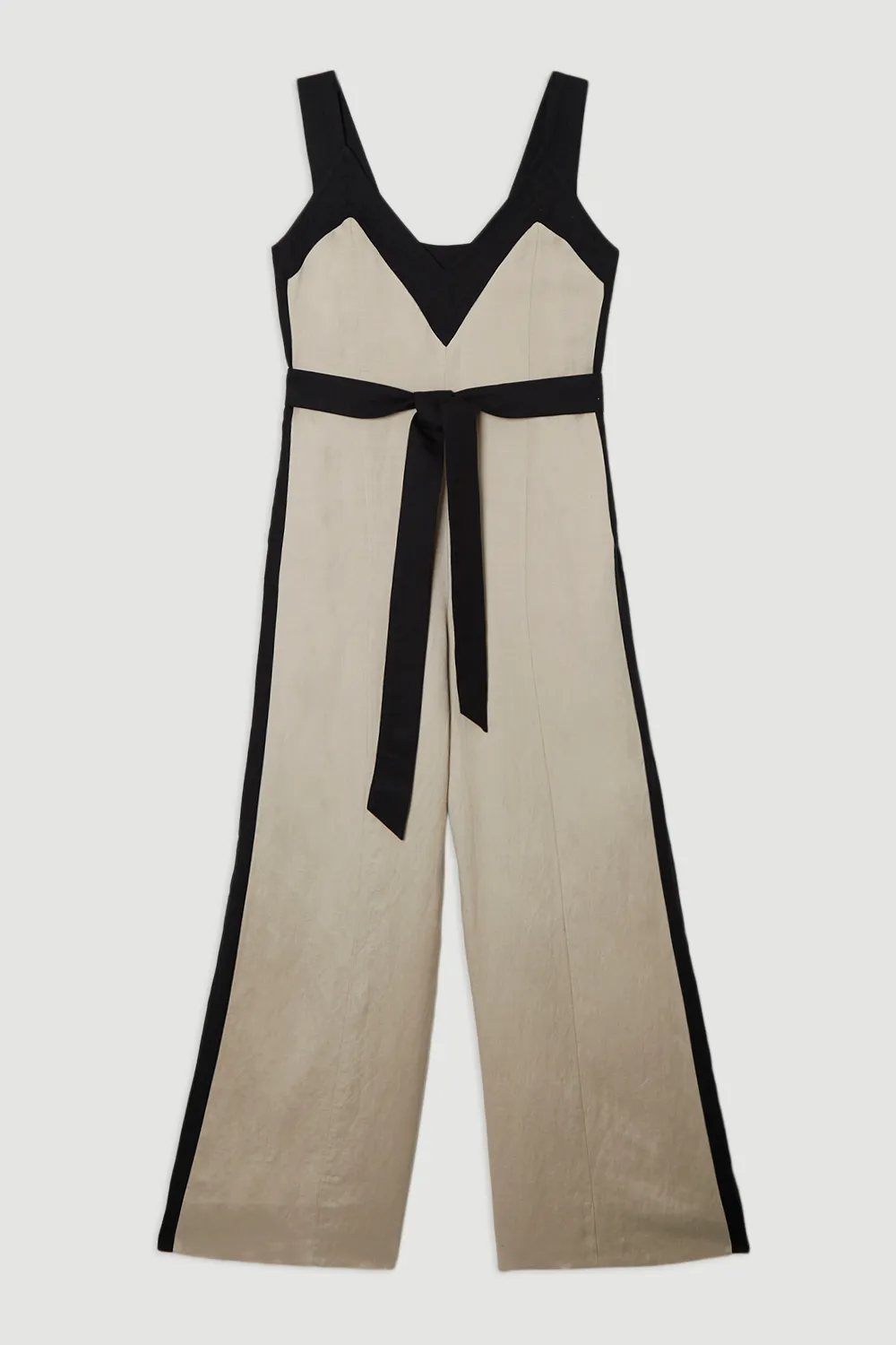 Plus Size Contrast Linen Cross Back Woven Jumpsuit BKK25111