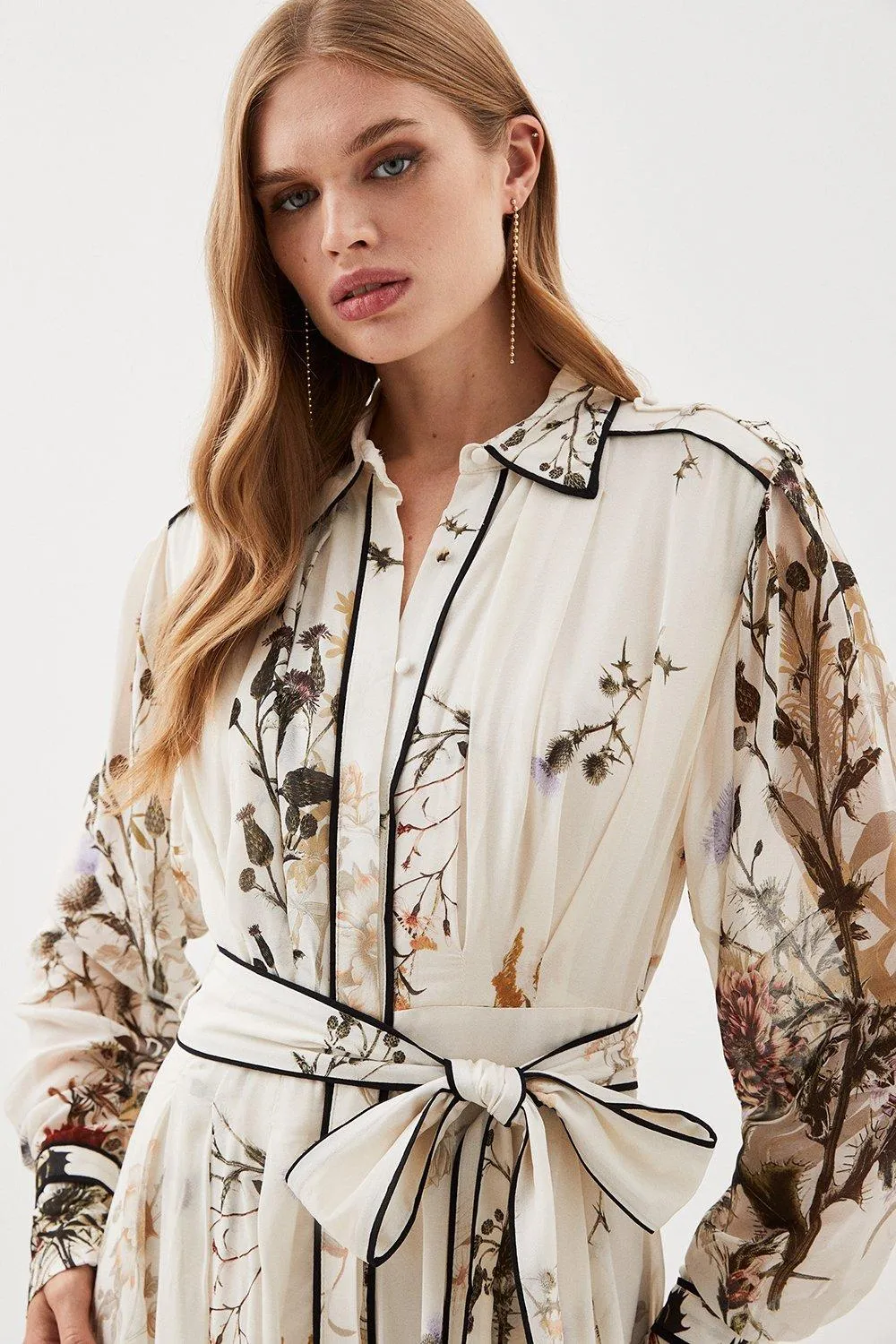 Lydia Millen Petite Viscose Woven Floral Border Shirt Midi Dress BKK14565