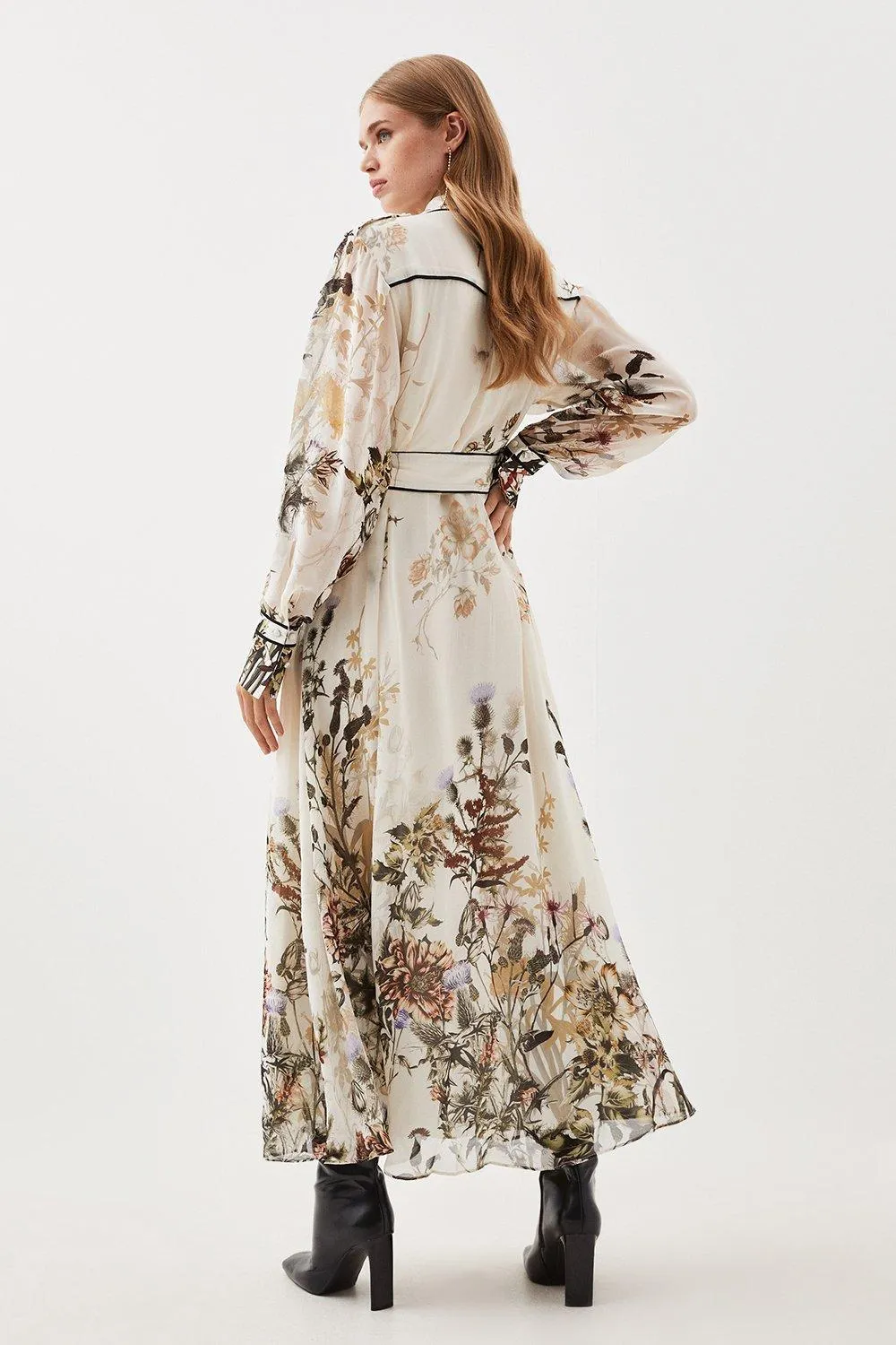 Lydia Millen Petite Viscose Woven Floral Border Shirt Midi Dress BKK14565