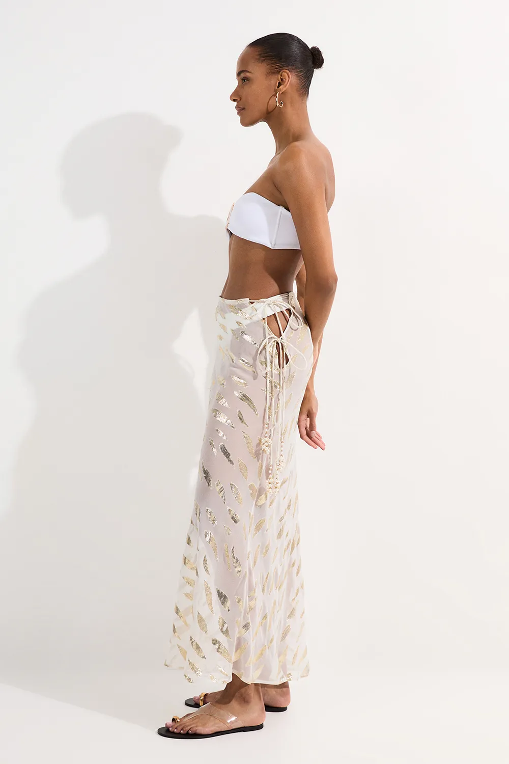 Beach Metallic Thread Tie Waist Maxi Skirt BKK25211
