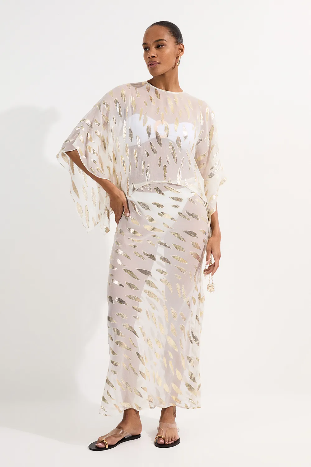 Beach Metallic Thread Tie Waist Maxi Skirt BKK25211