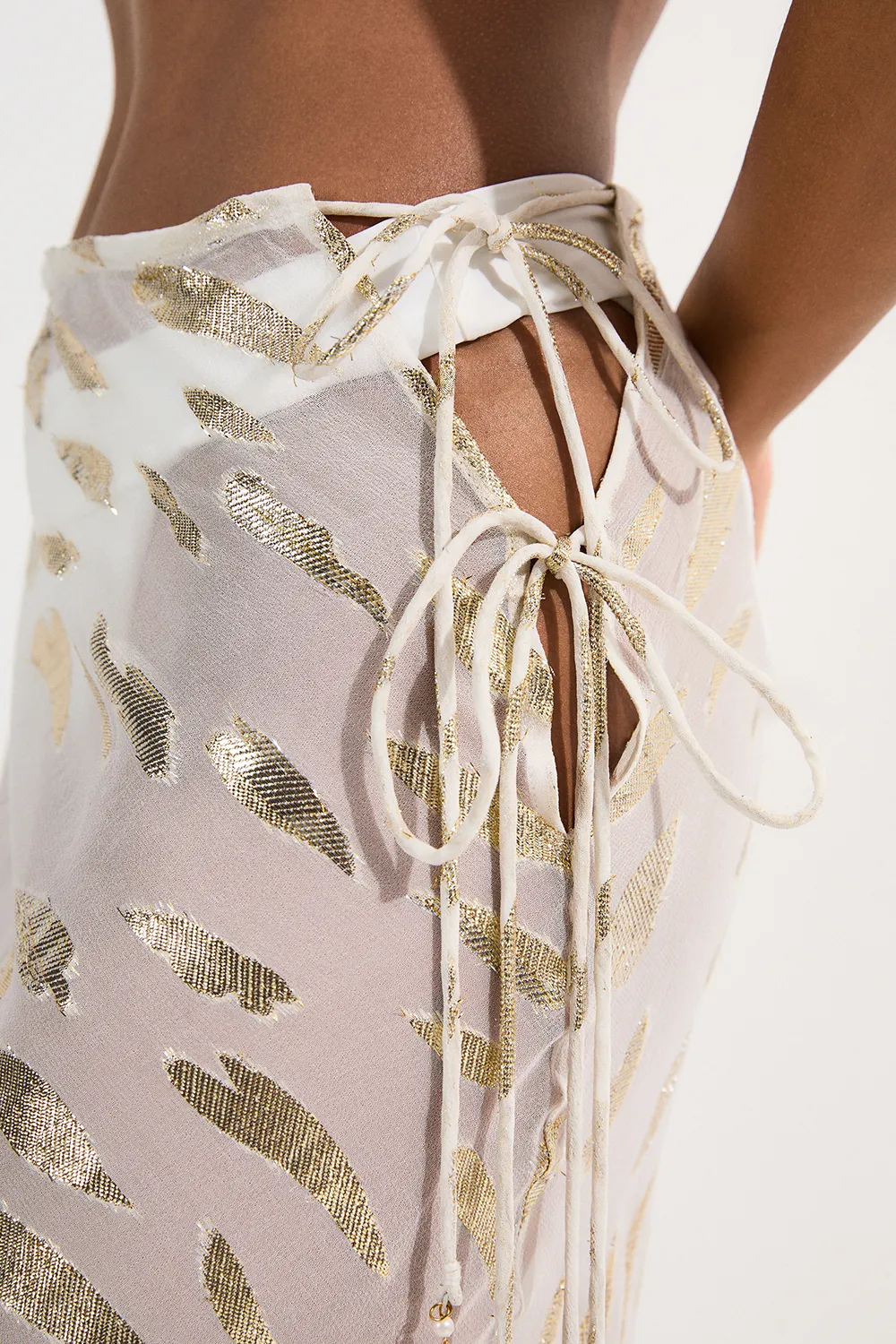 Beach Metallic Thread Tie Waist Maxi Skirt BKK25211