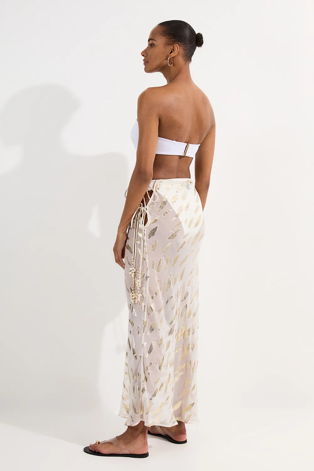 Beach Metallic Thread Tie Waist Maxi Skirt BKK25211