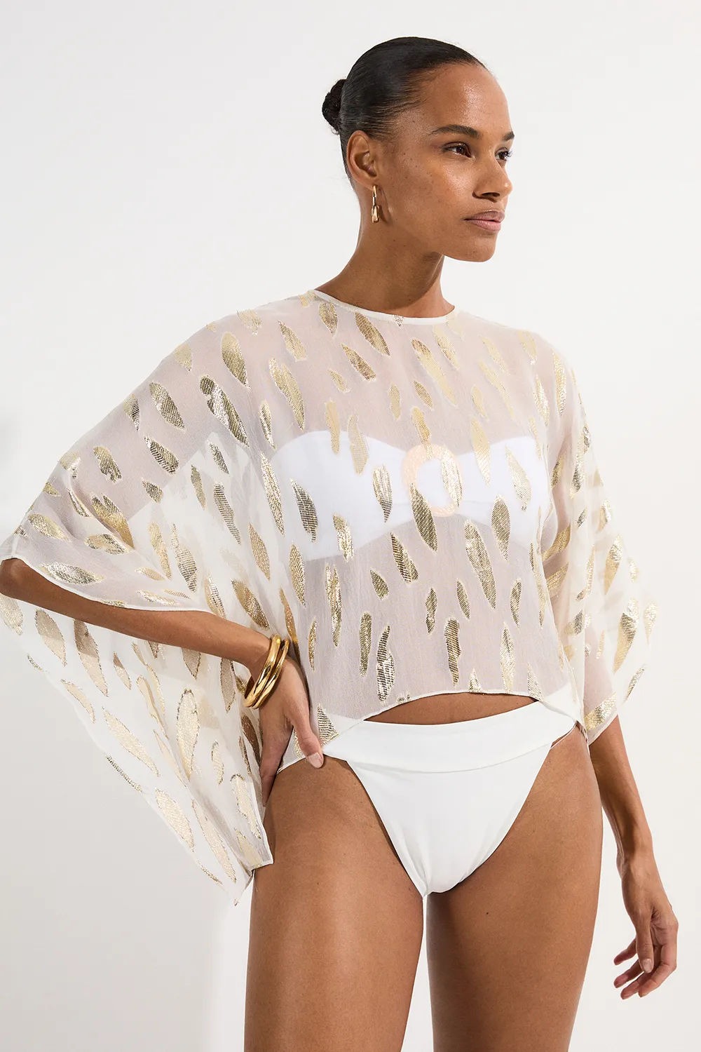 Beach Metallic Thread Kimono Sleeve Top BKK25215
