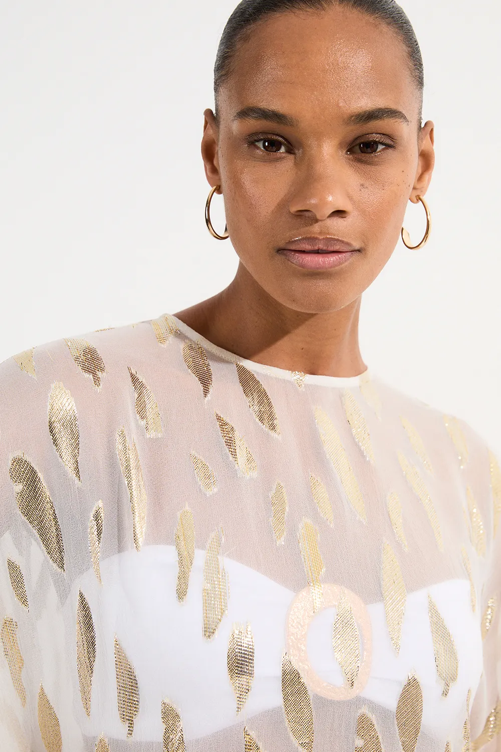 Beach Metallic Thread Kimono Sleeve Top BKK25215