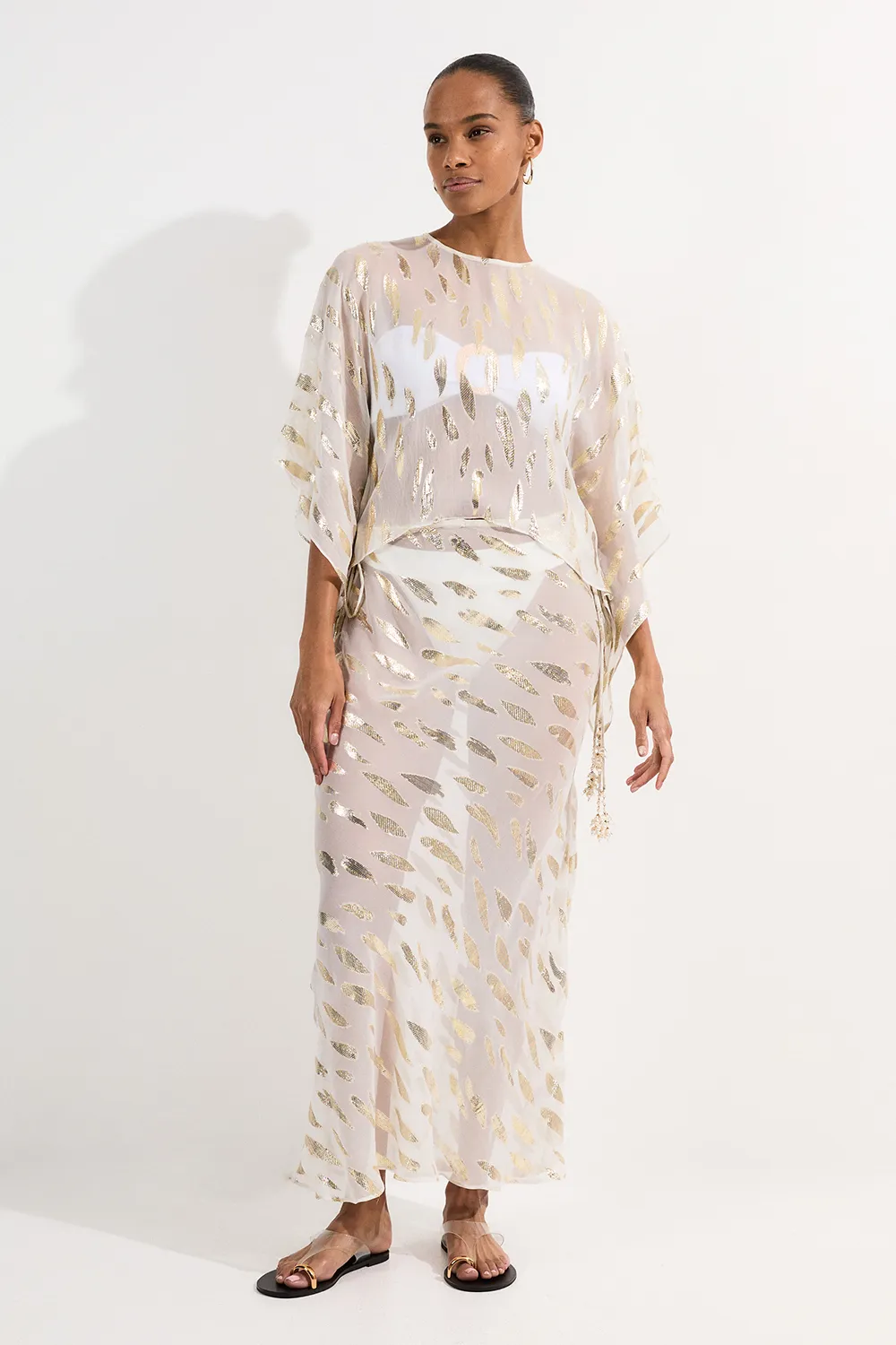 Beach Metallic Thread Kimono Sleeve Top BKK25215