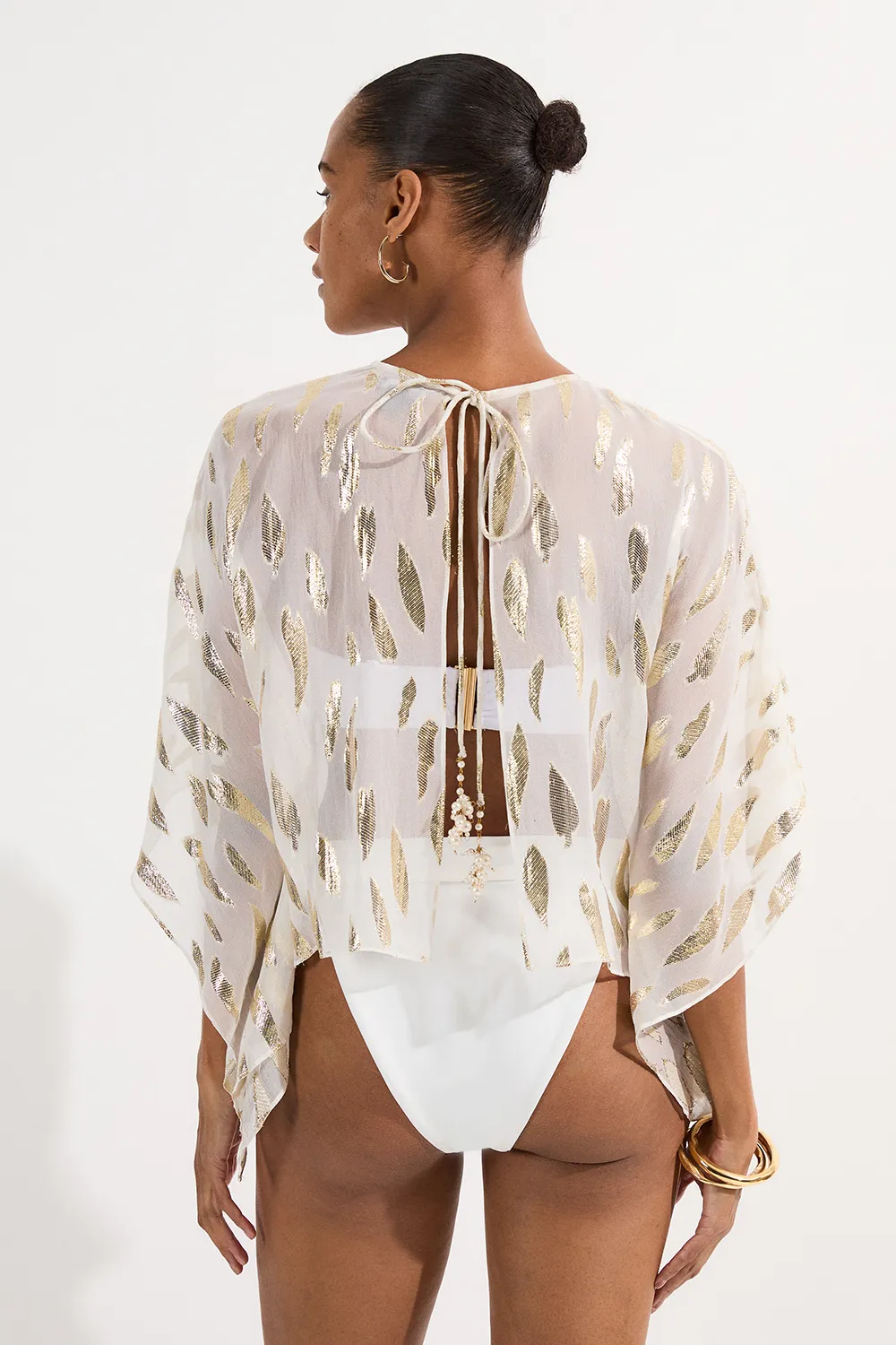 Beach Metallic Thread Kimono Sleeve Top BKK25215