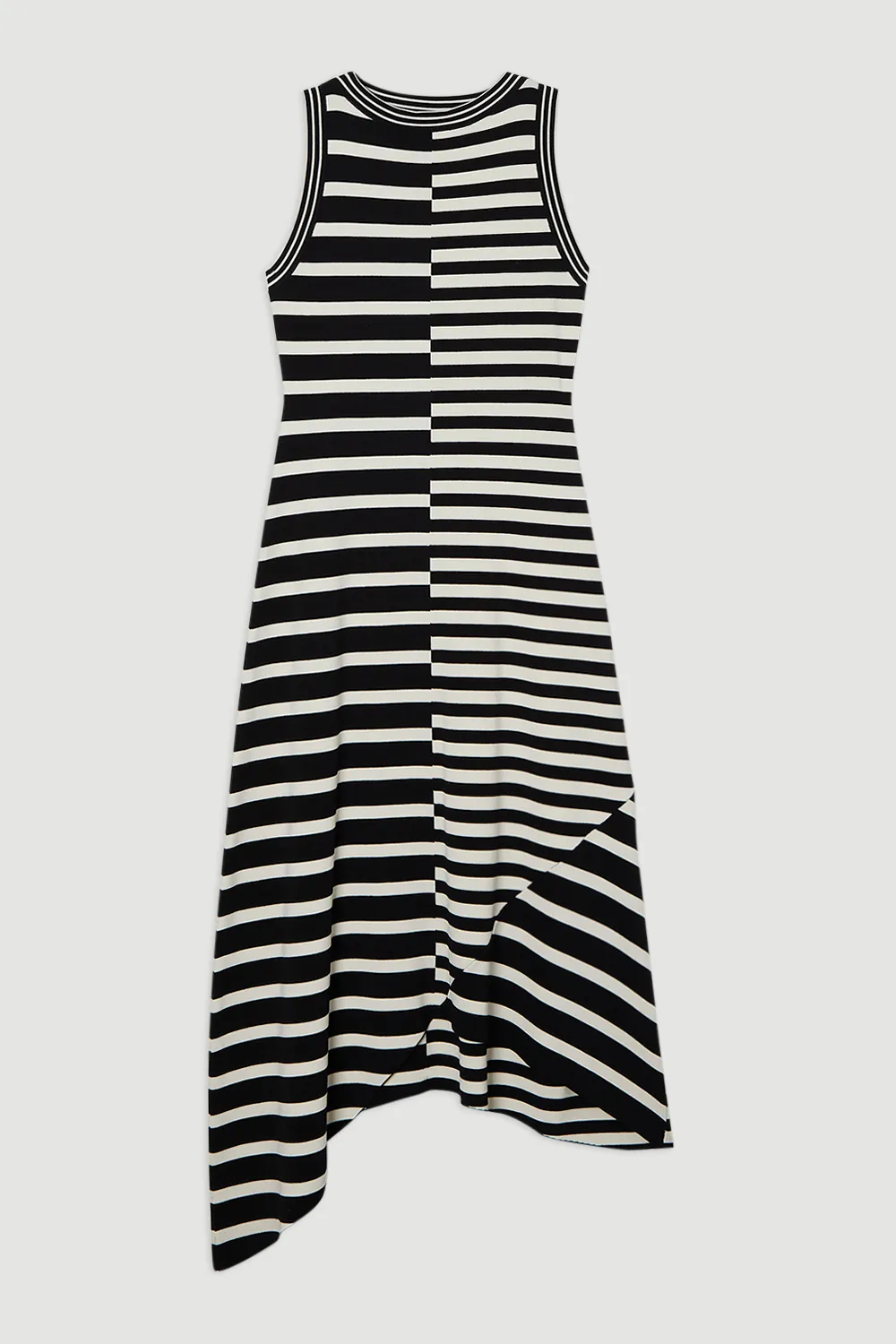 Plus Size Asymmetric Hem Cut About Stripe Sleeveless Knitted Midi Dress BKK25228 4 Plus Size Asymmetric Hem Cut About Stripe Sleeveless Knitted Midi Dress BKK25228