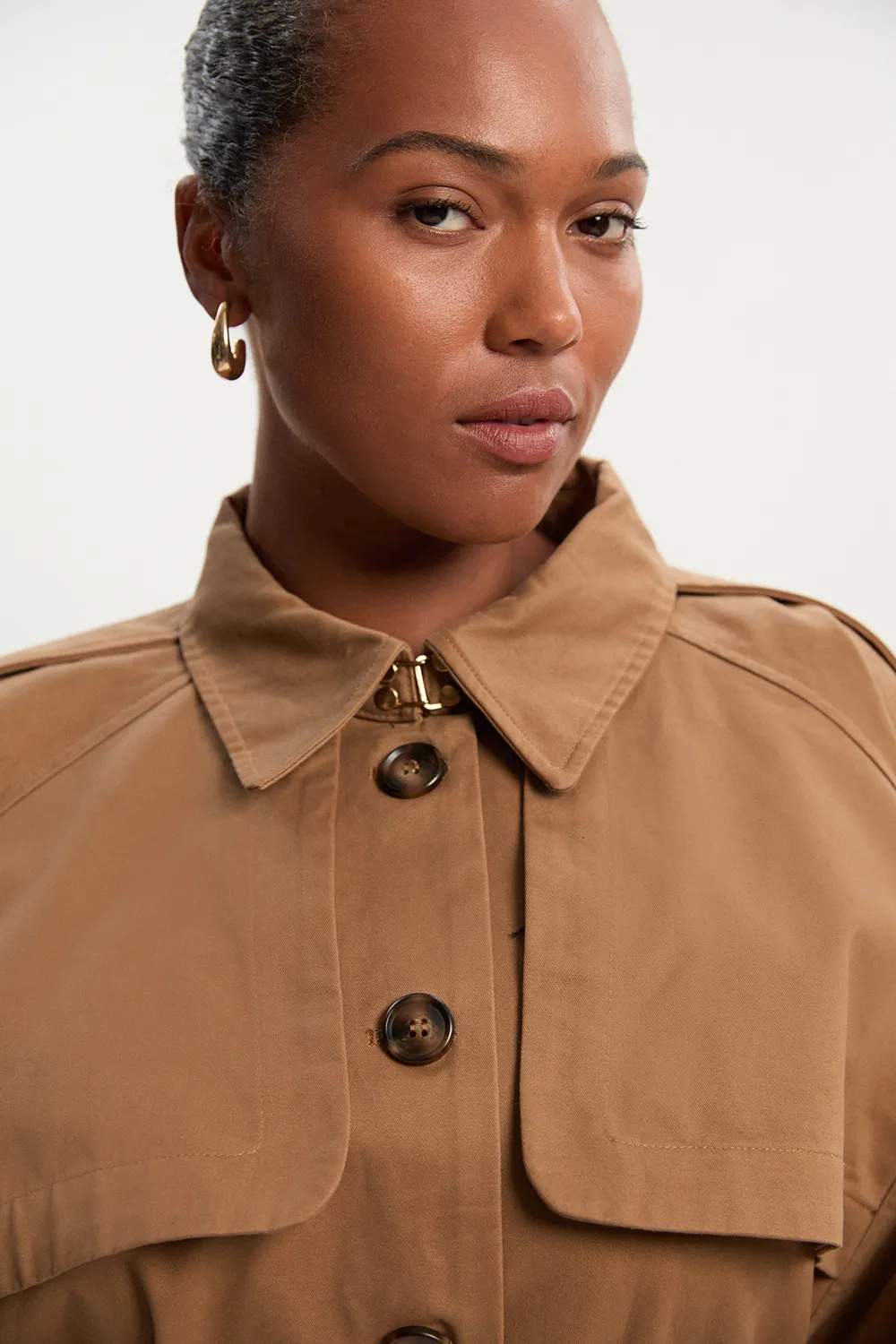 Plus Size Cape Detail Trench Coat BKK25241